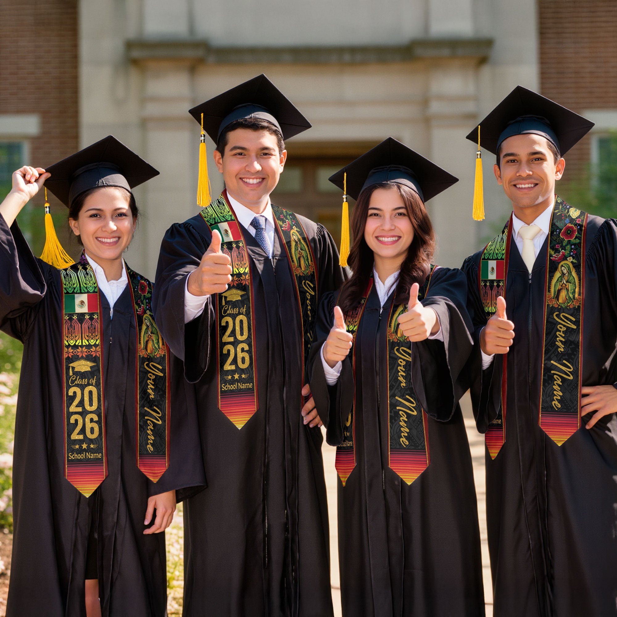 Customized Graduation Stole Mexico 2026, Mexican Flag Sash, Formal Academic Accessory for Graduates