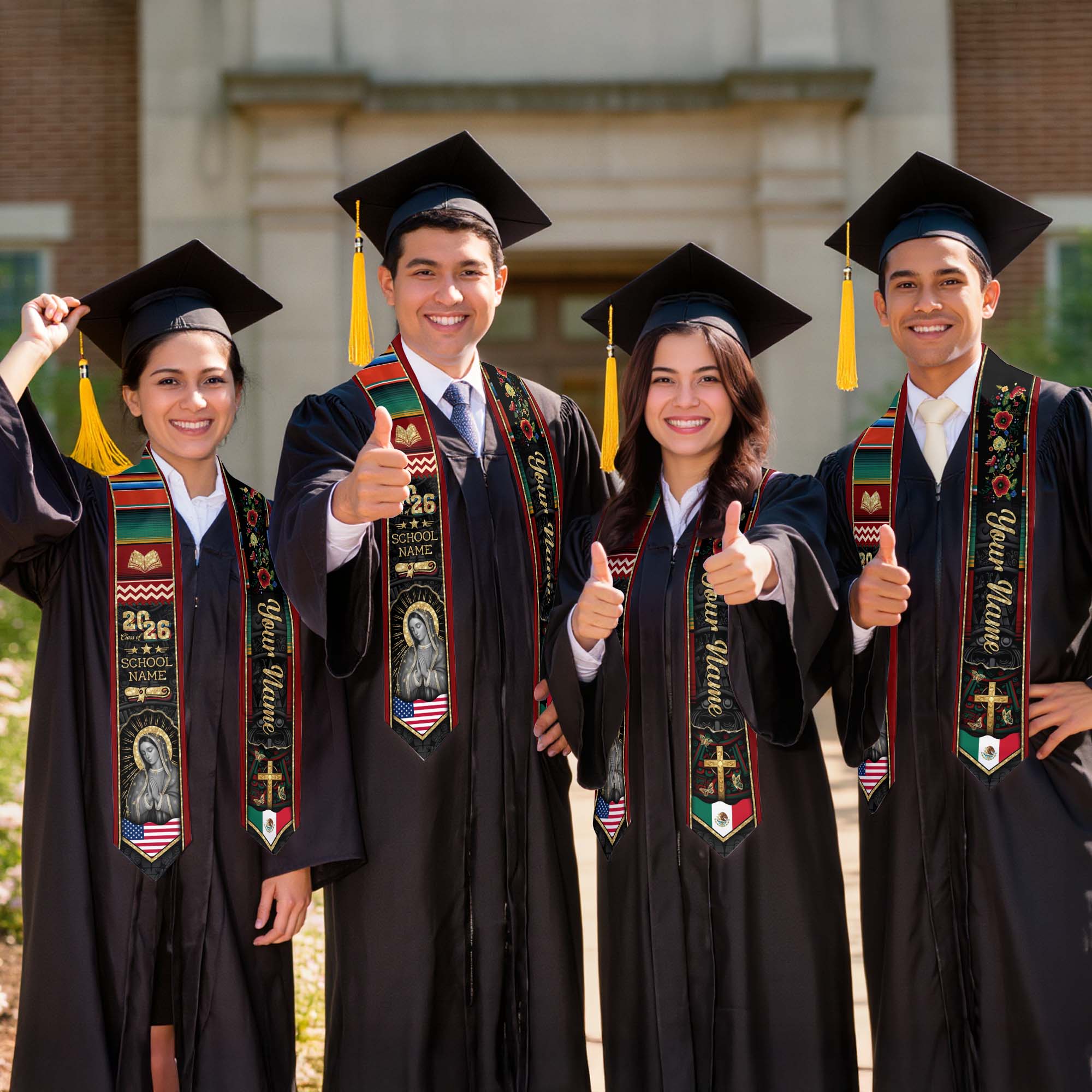 Customized Mexican Graduation Stole Featuring Flag Colors, Graduation Sash for Class of 2026
