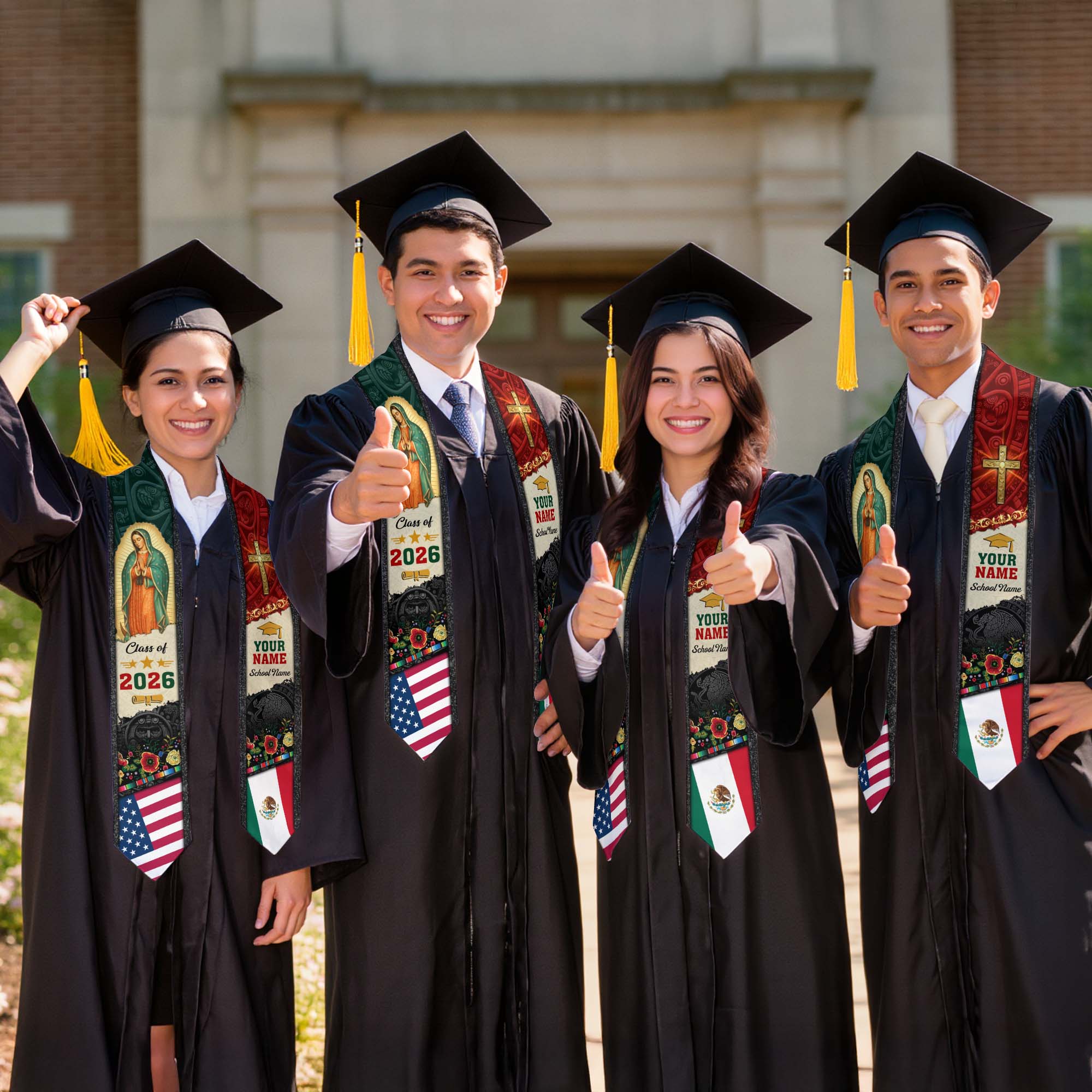 Customized Mexico Graduation Stole Inspired by Mexican Flag Design, Graduation Sash 2026
