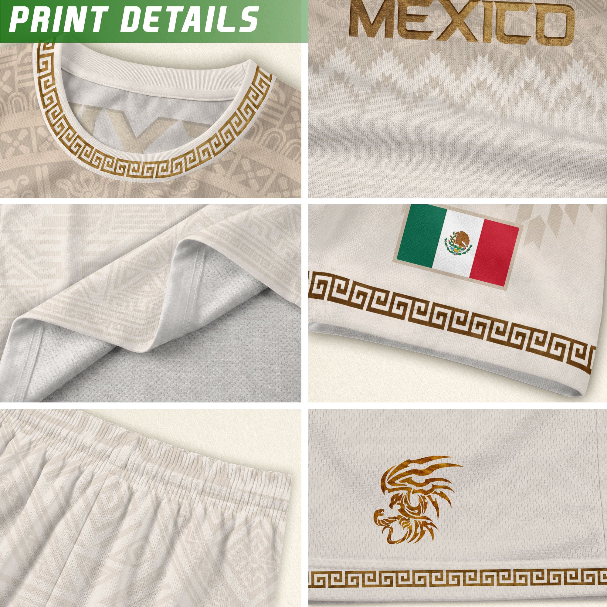 Hung Test Mexico Heritage Orgullo Mexicano Beige Gold Aztec Pyramid Sun Stone Soccer Jersey