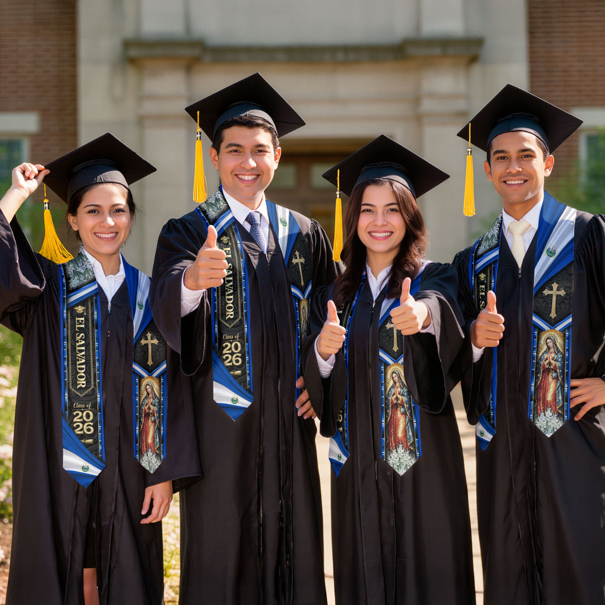 El Salvador Graduation Stole 2026 - Virgin Mary & Cross Class of 2026 Sash
