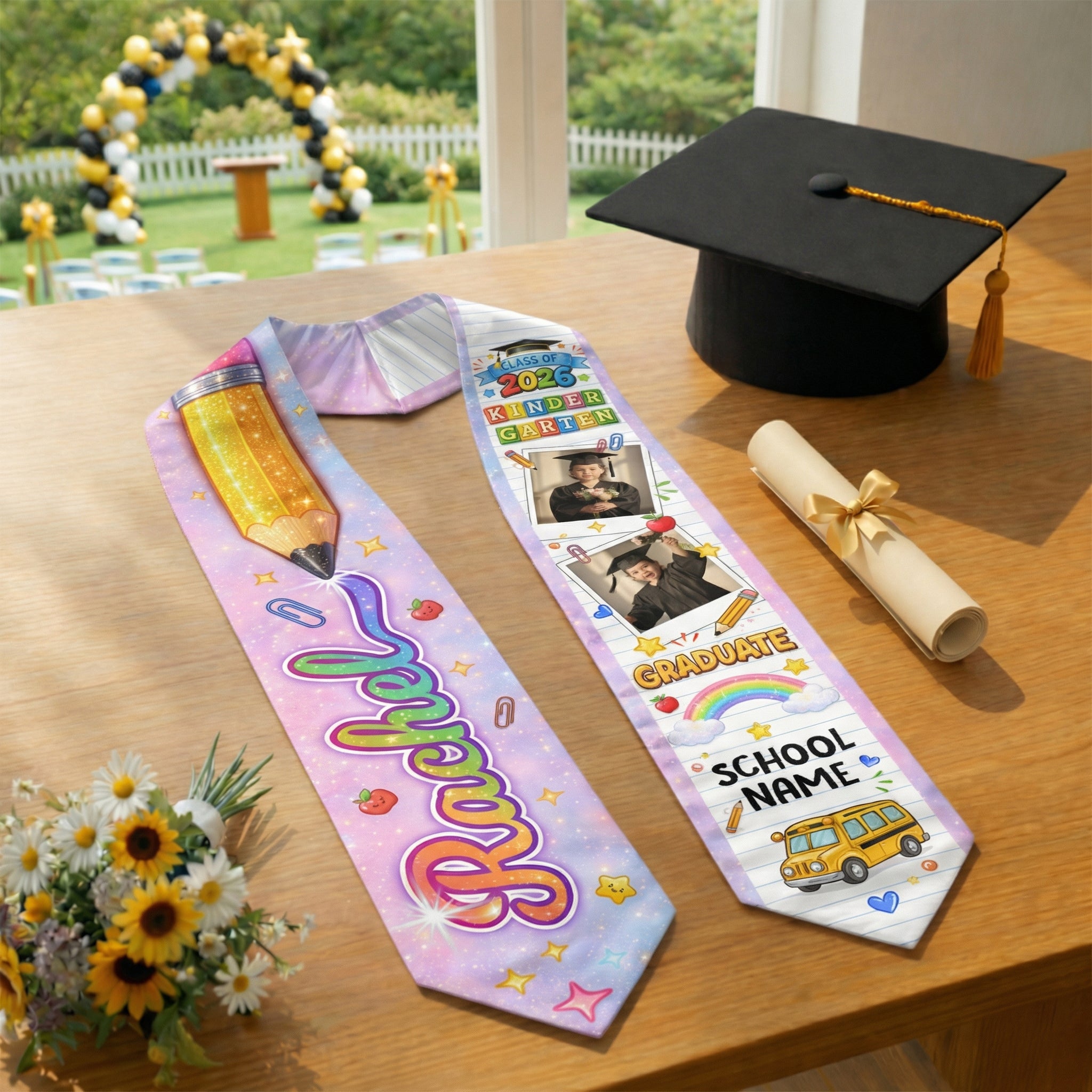 Personalized Kids Graduation Stole - Custom Photo & School Name Star 2026 Sash