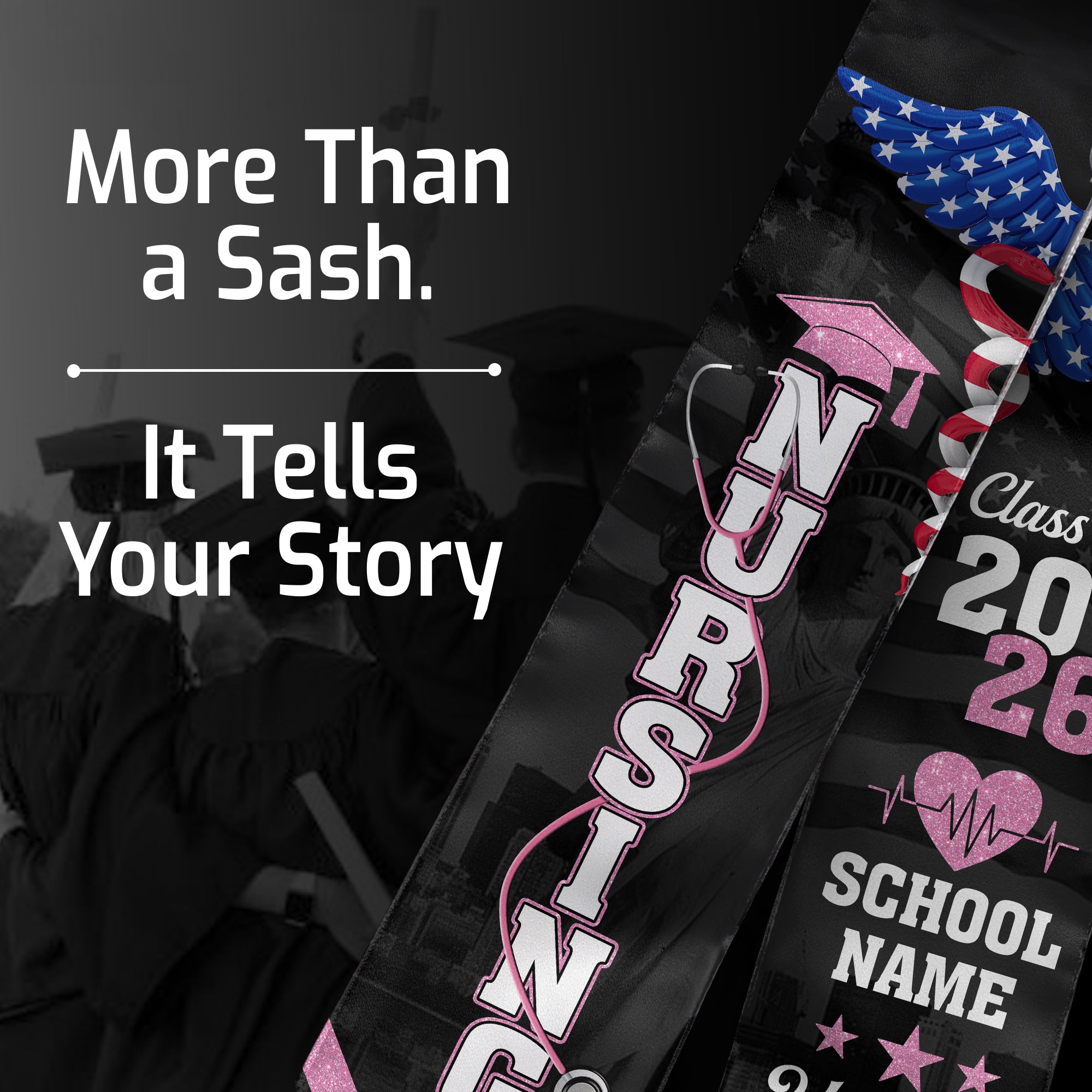 Customized Nursing Graduation Sash for RN Graduates, BSN Nurse Stole Class of 2026