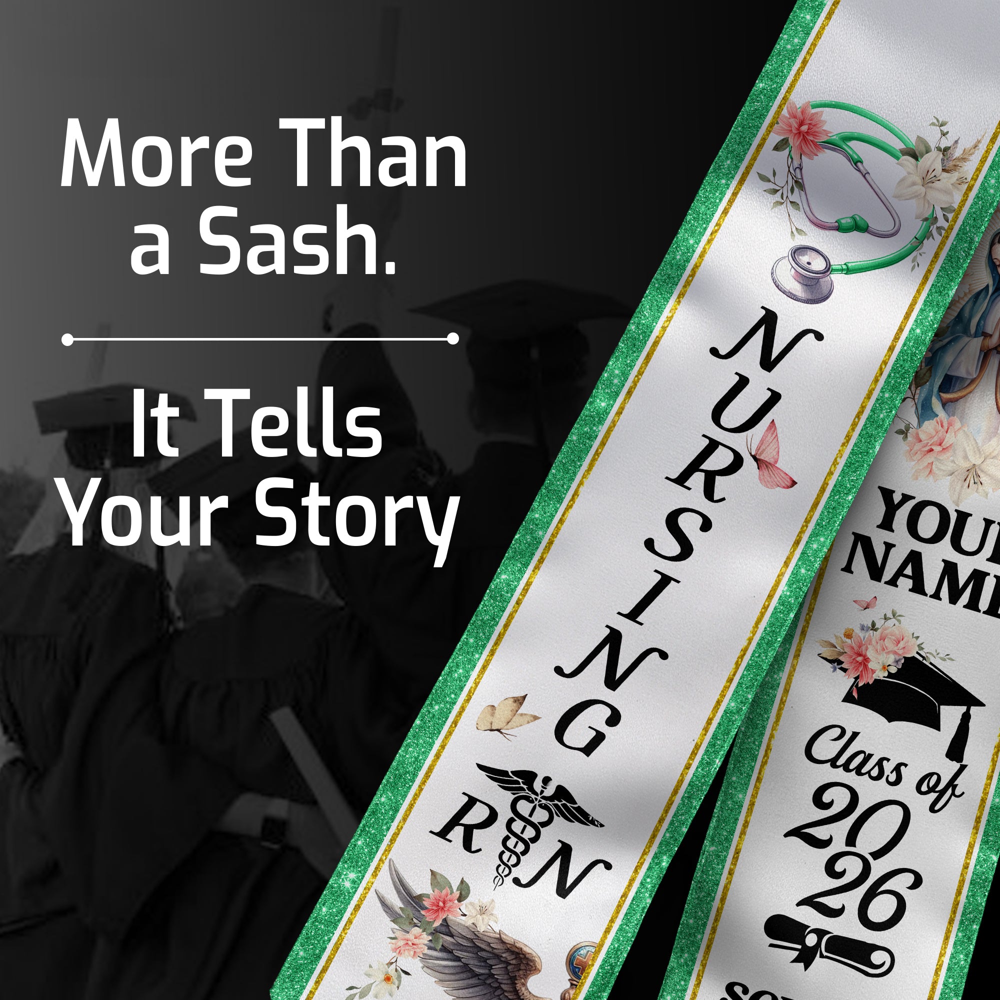 Customized RN and BSN Graduation Stole, Nursing Graduation Sash for Class of 2026