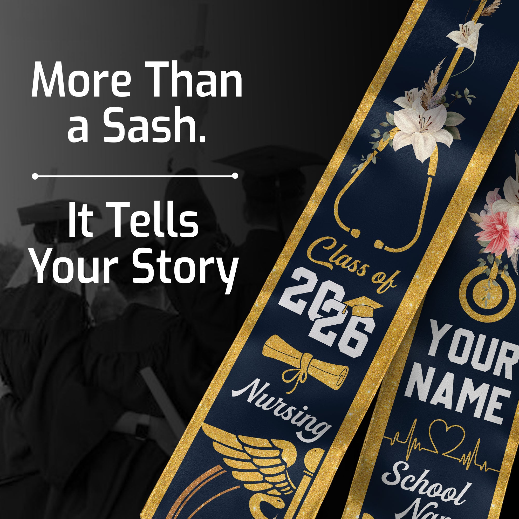 Customized Nursing Graduation Stole for RN Graduates, Professional BSN Sash Class of 2026