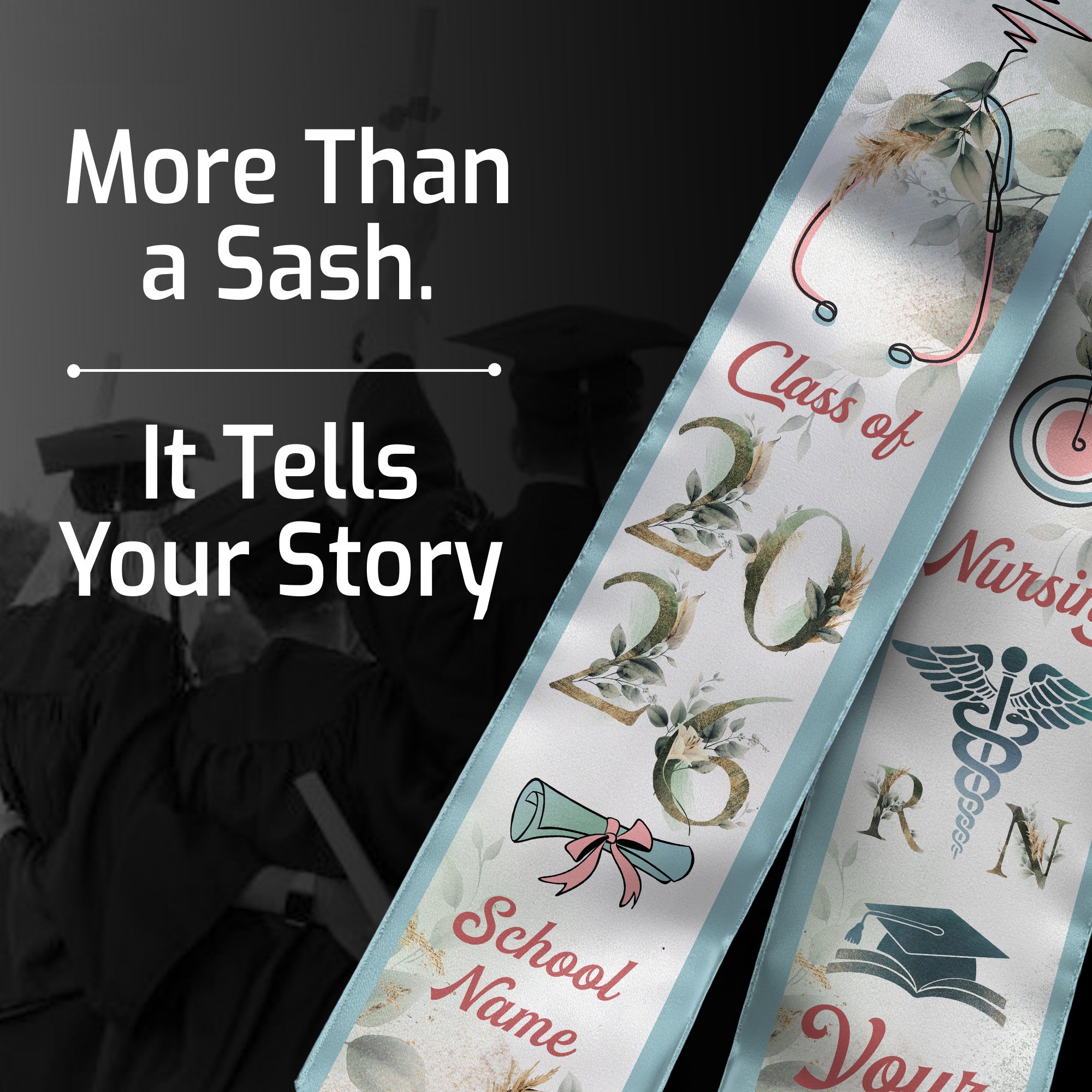 Customized RN Nurse Graduation Stole with Professional Design, BSN Sash Class of 2026