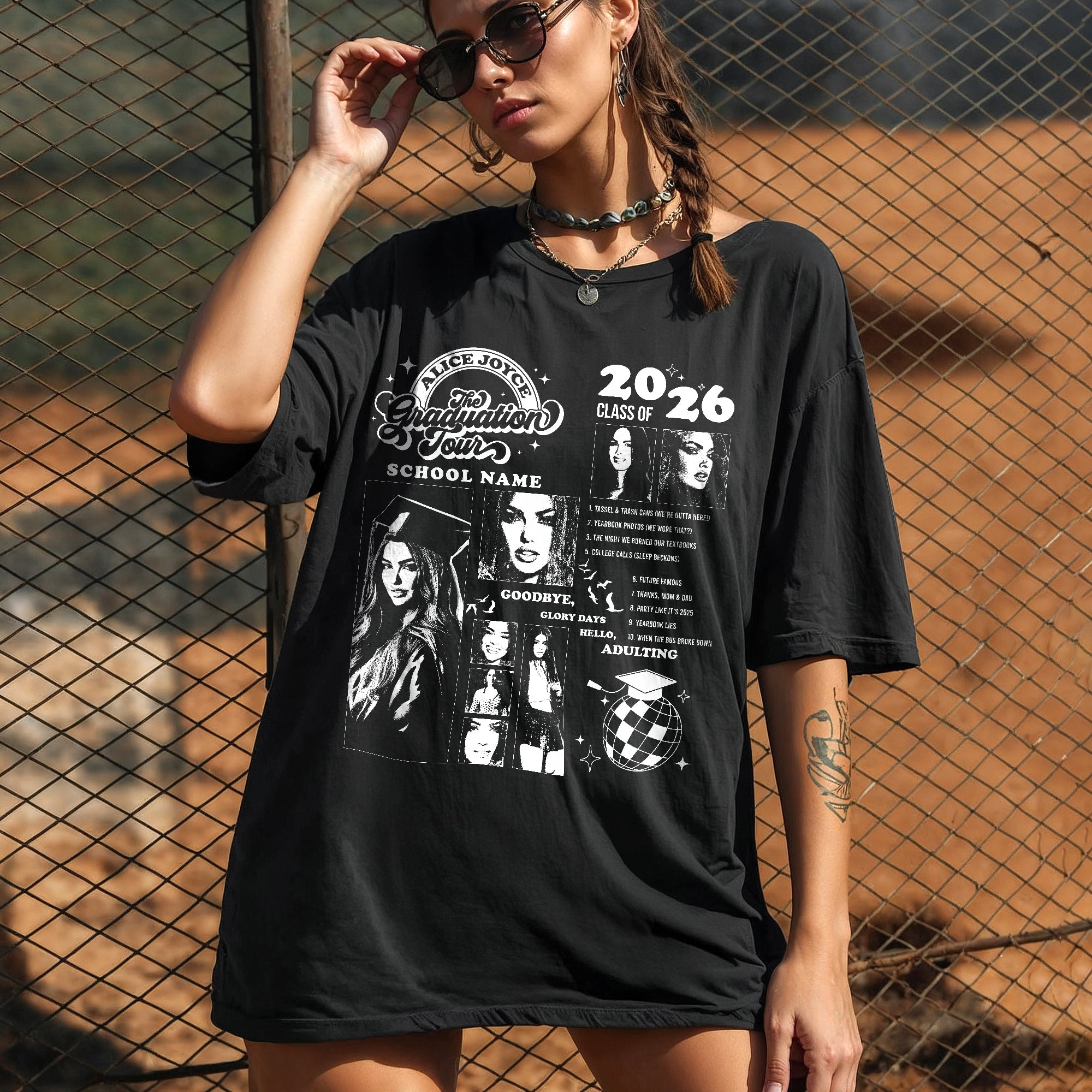 Custom Graduation Tour Shirt 2026 - Personalized Eras Style Graduate Photo T-Shirt