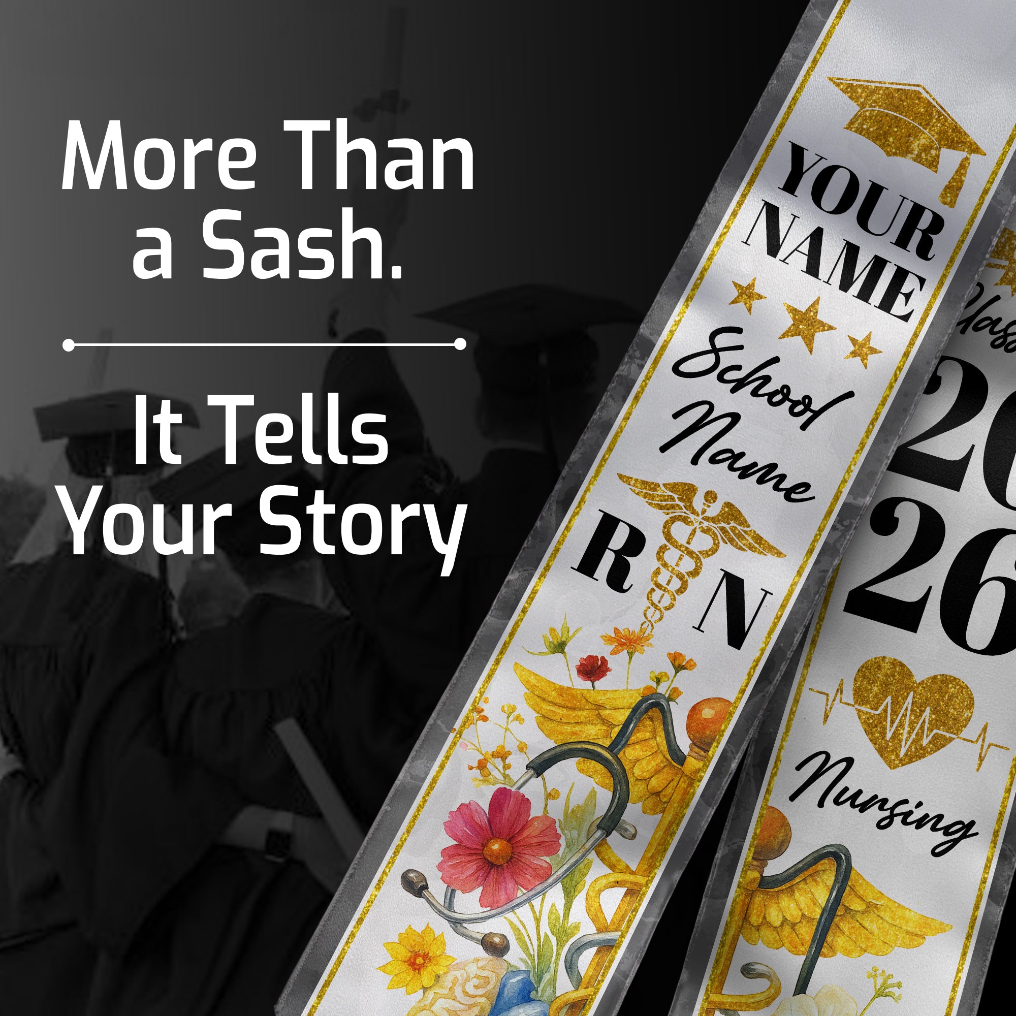 2026 Nursing Graduation Sash, Custom RN Nurse Stole, BSN Style for Class of 2026