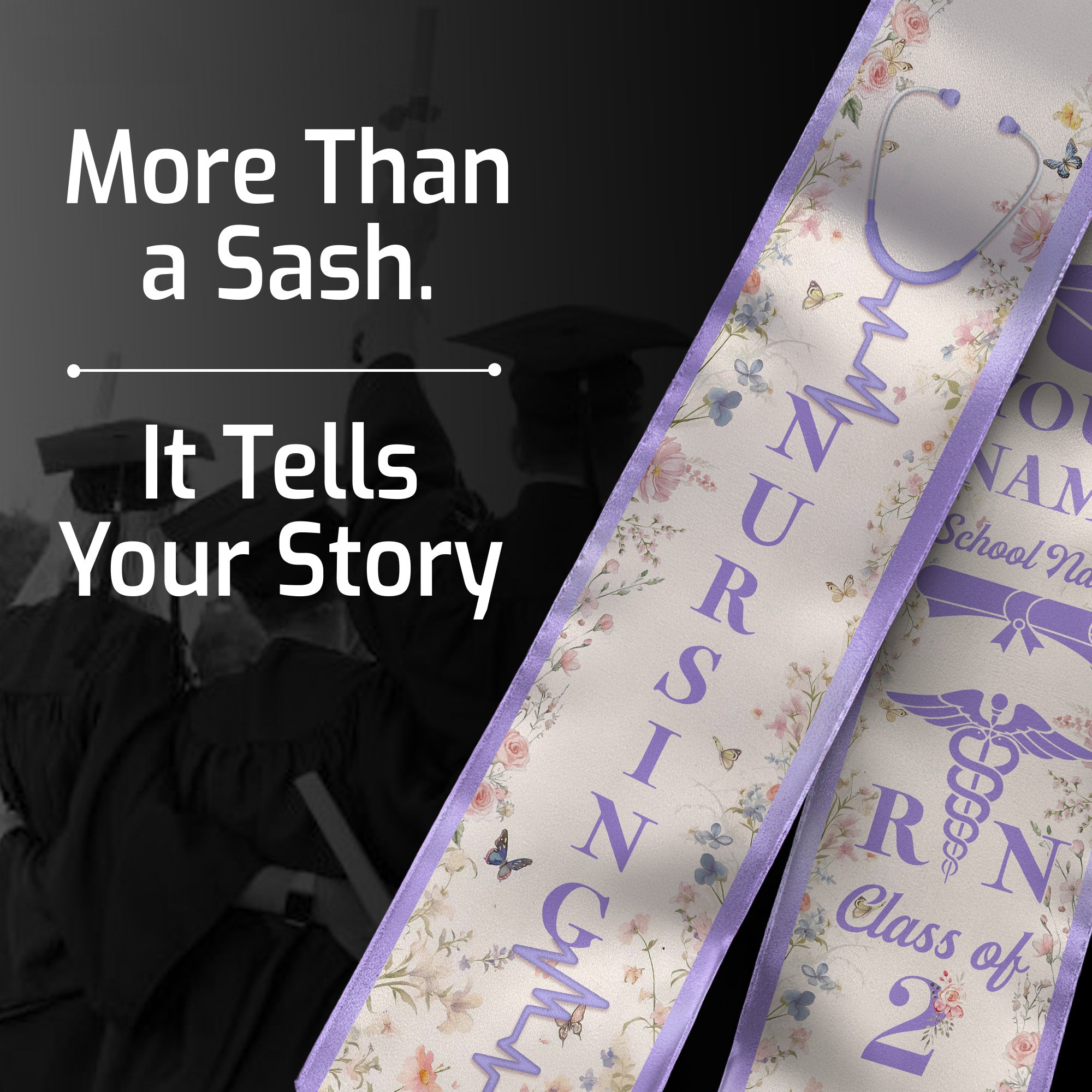 Customized Nursing Graduation Stole with RN Theme, BSN Nurse Commencement Sash for Class of 2026