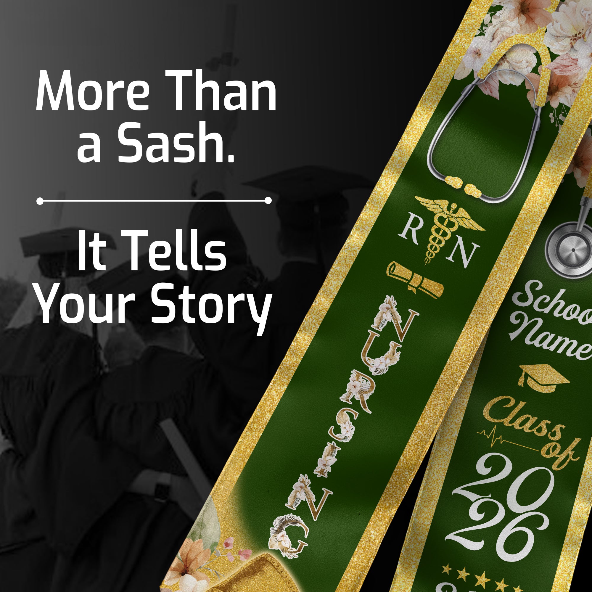Customized Nursing Graduation Sash for RN and BSN Graduates, Ceremony Stole Class of 2026