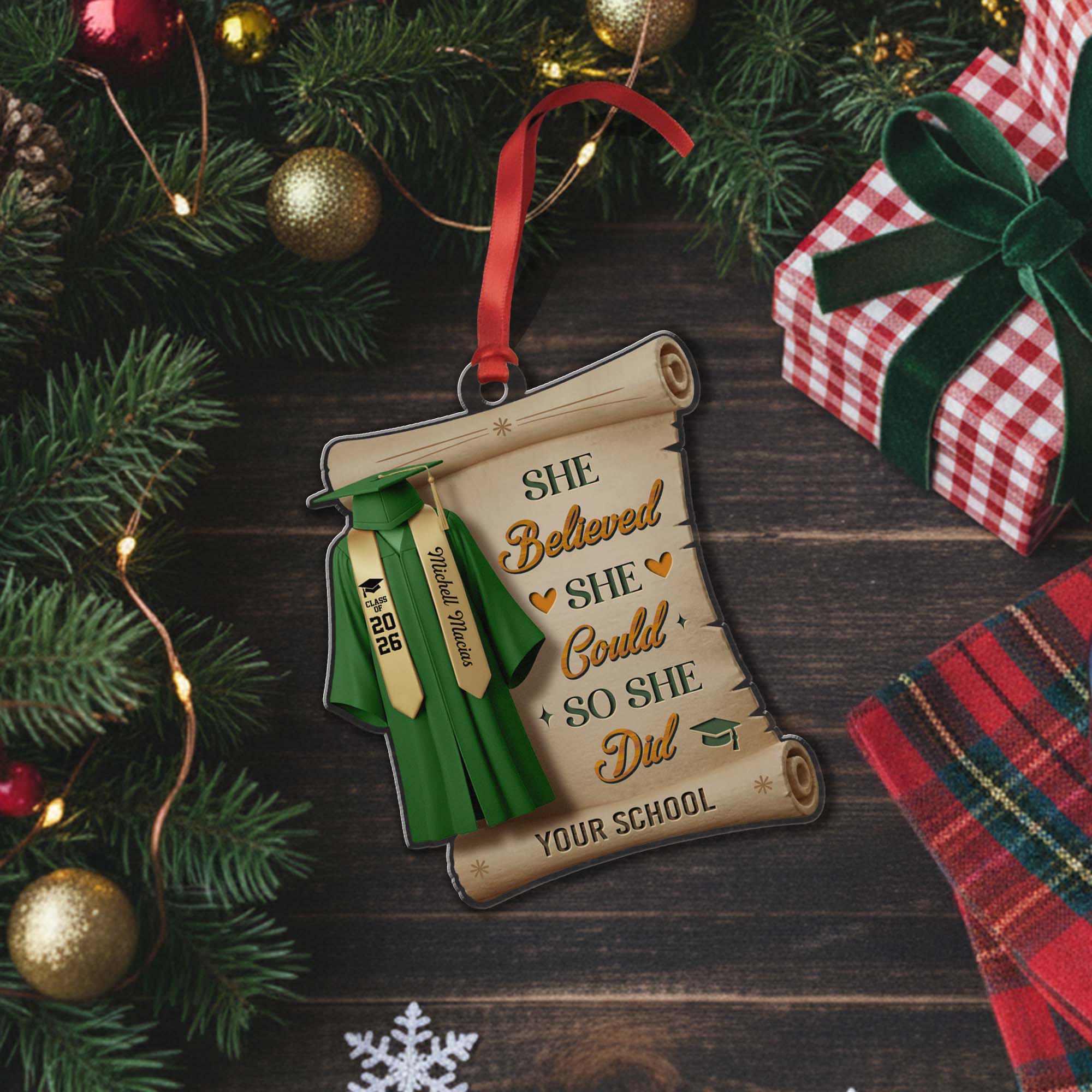 Personalized She Believed She Could So She Did Class Of 2026 Graduation Quote Ornament