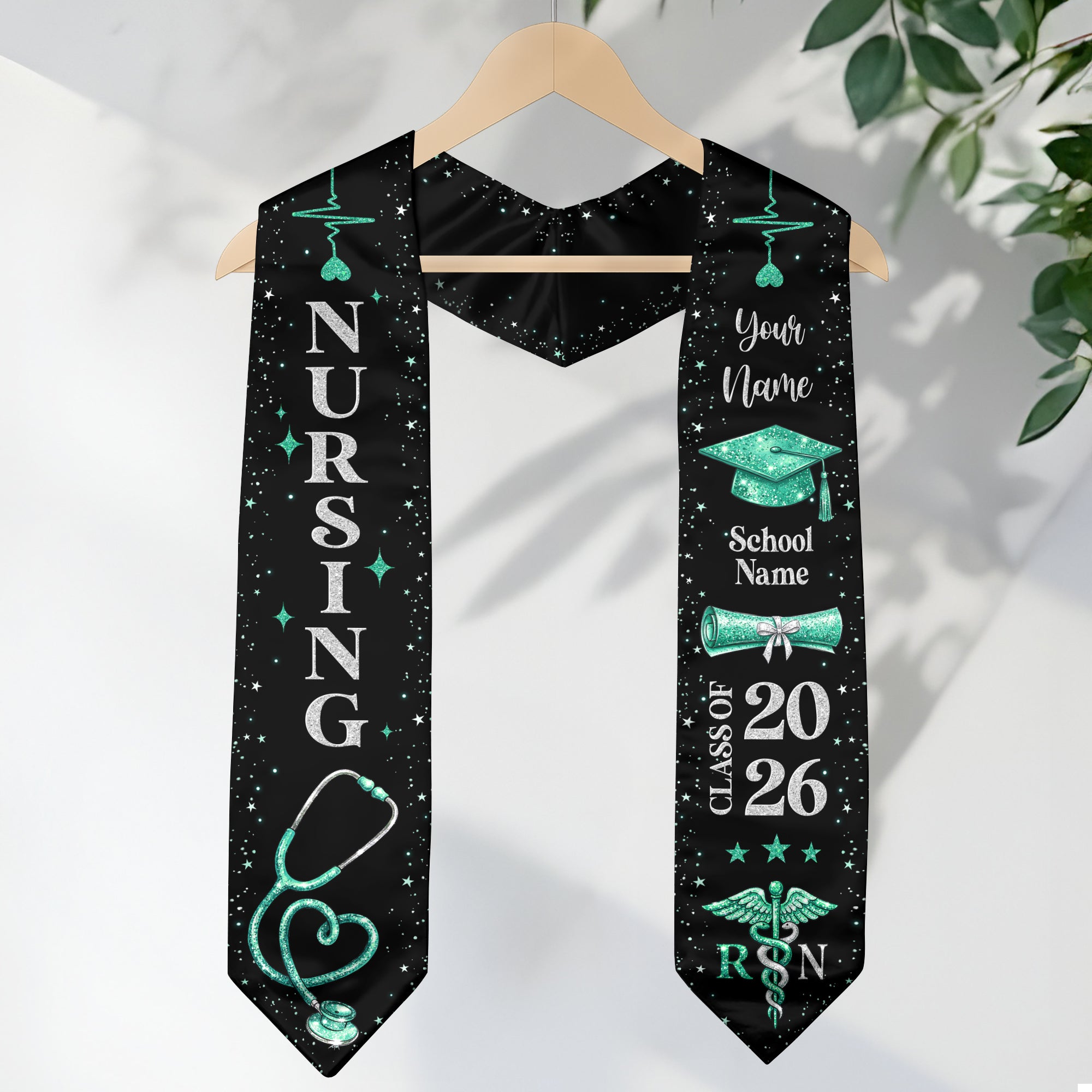 RN Nursing Graduation Stole, Class of 2026, Personalized Name and School, Heartbeat Design, Graduation Sash Gift