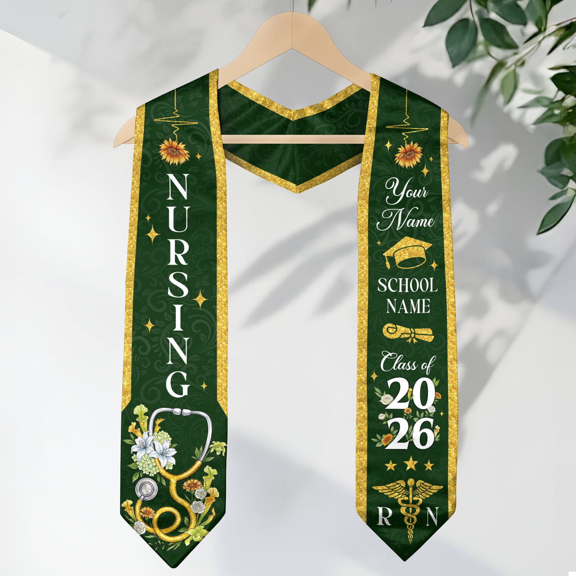 RN Graduation Stole Nursing Class of 2026, Custom Name School, Floral Medical Theme, Personalized Sash Gift