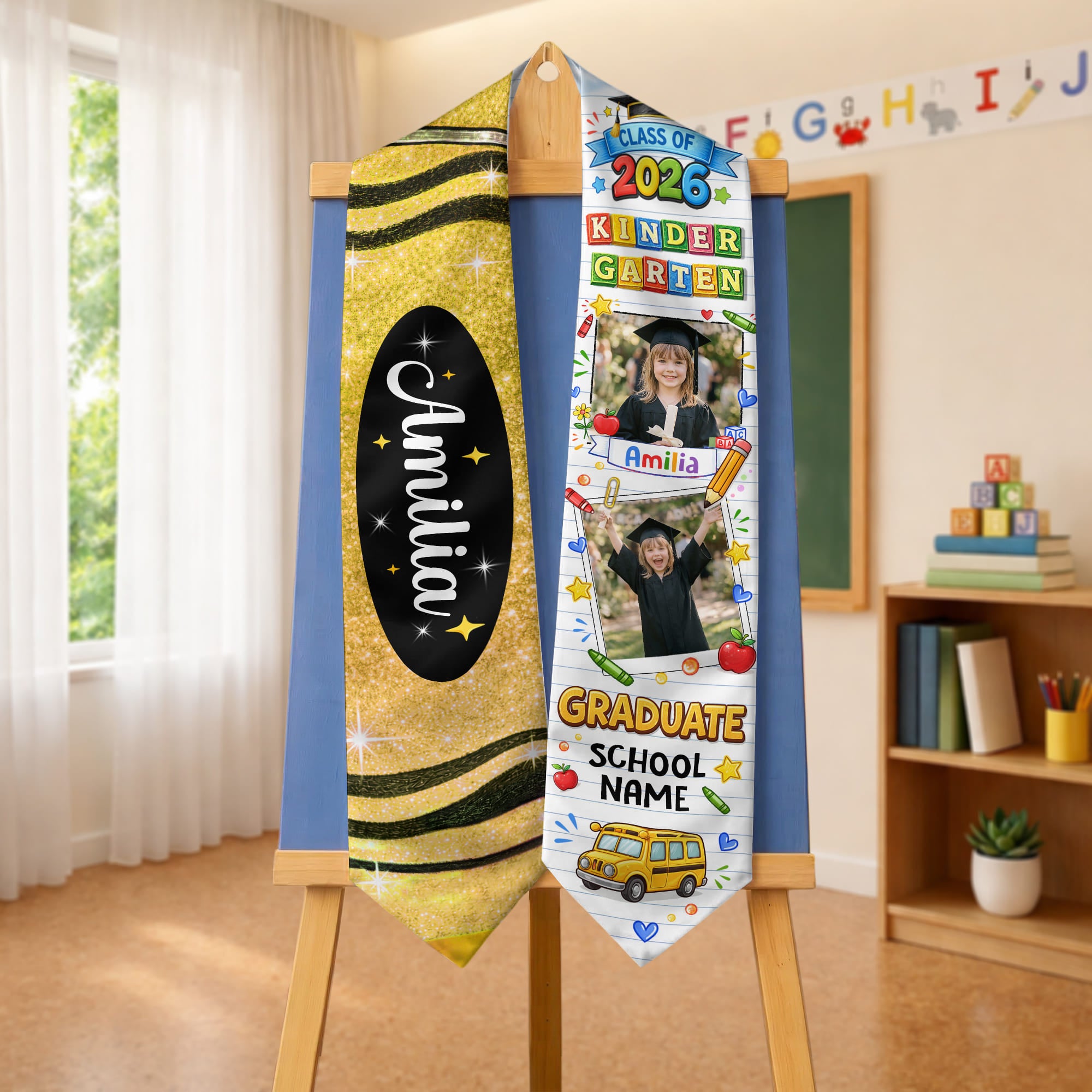 Custom Photo Graduation Stole for Kids - Personalized Class of 2026 Sash