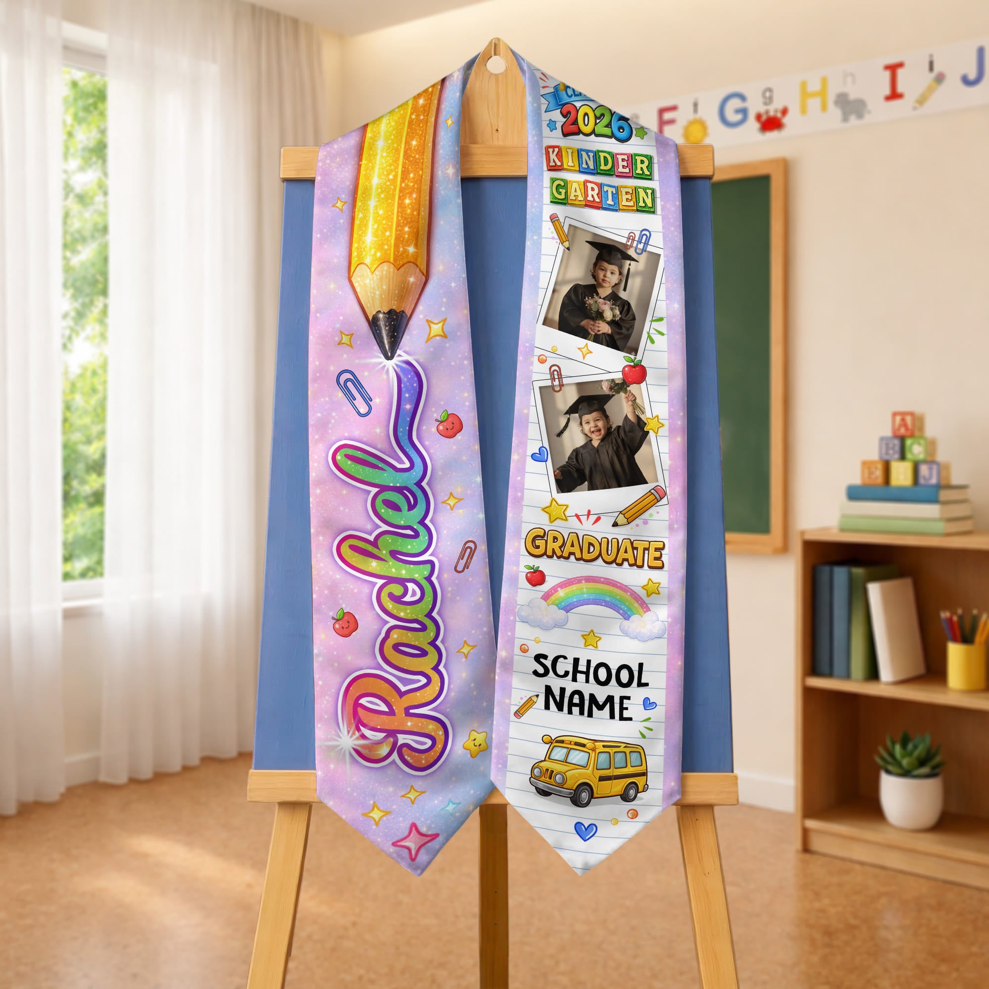 Personalized Kids Graduation Stole - Custom Photo & School Name Star 2026 Sash