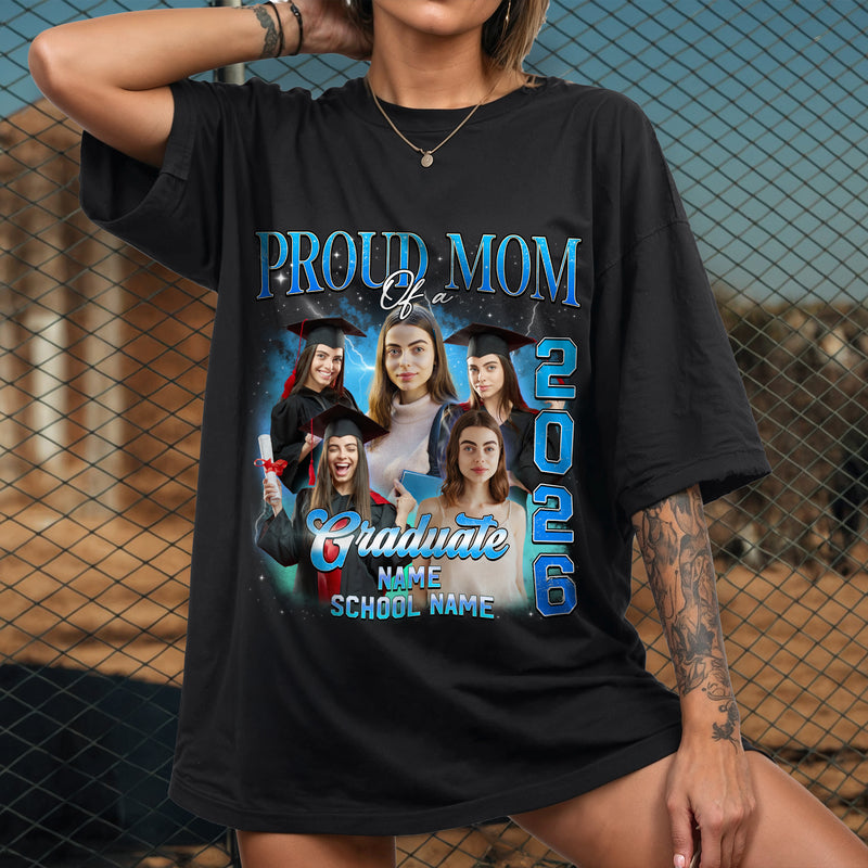 Custom Face Graduation Shirt 2026 - Vintage Bootleg 90s Style Proud Mom Dad Grad Tee