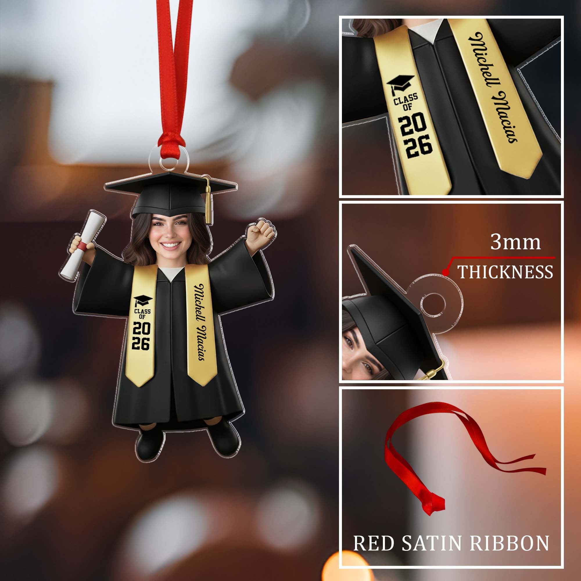 Custom Photo Class Of 2026 Senior Name School Graduation Ornament