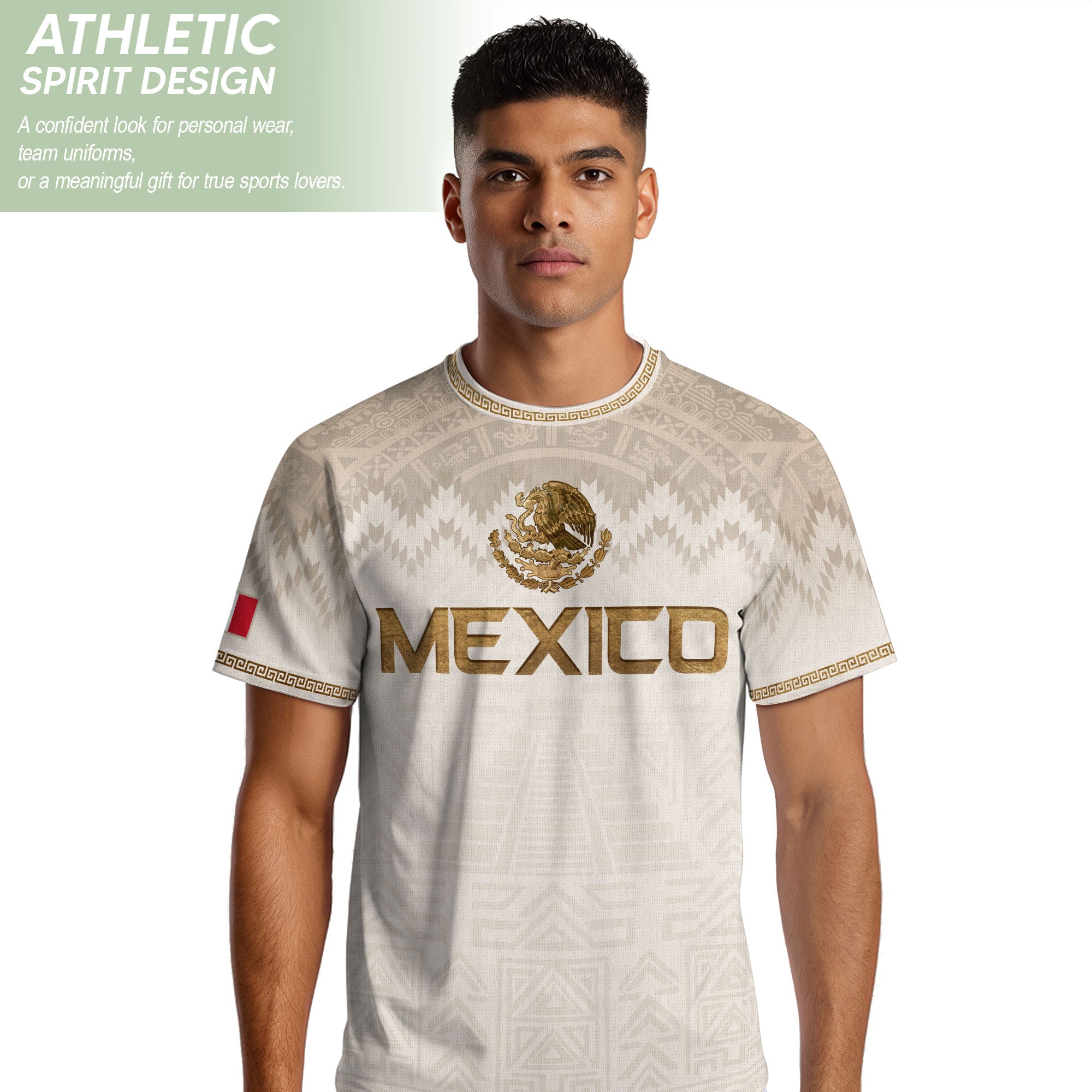 Hung Test Mexico Heritage Orgullo Mexicano Beige Gold Aztec Pyramid Sun Stone Soccer Jersey