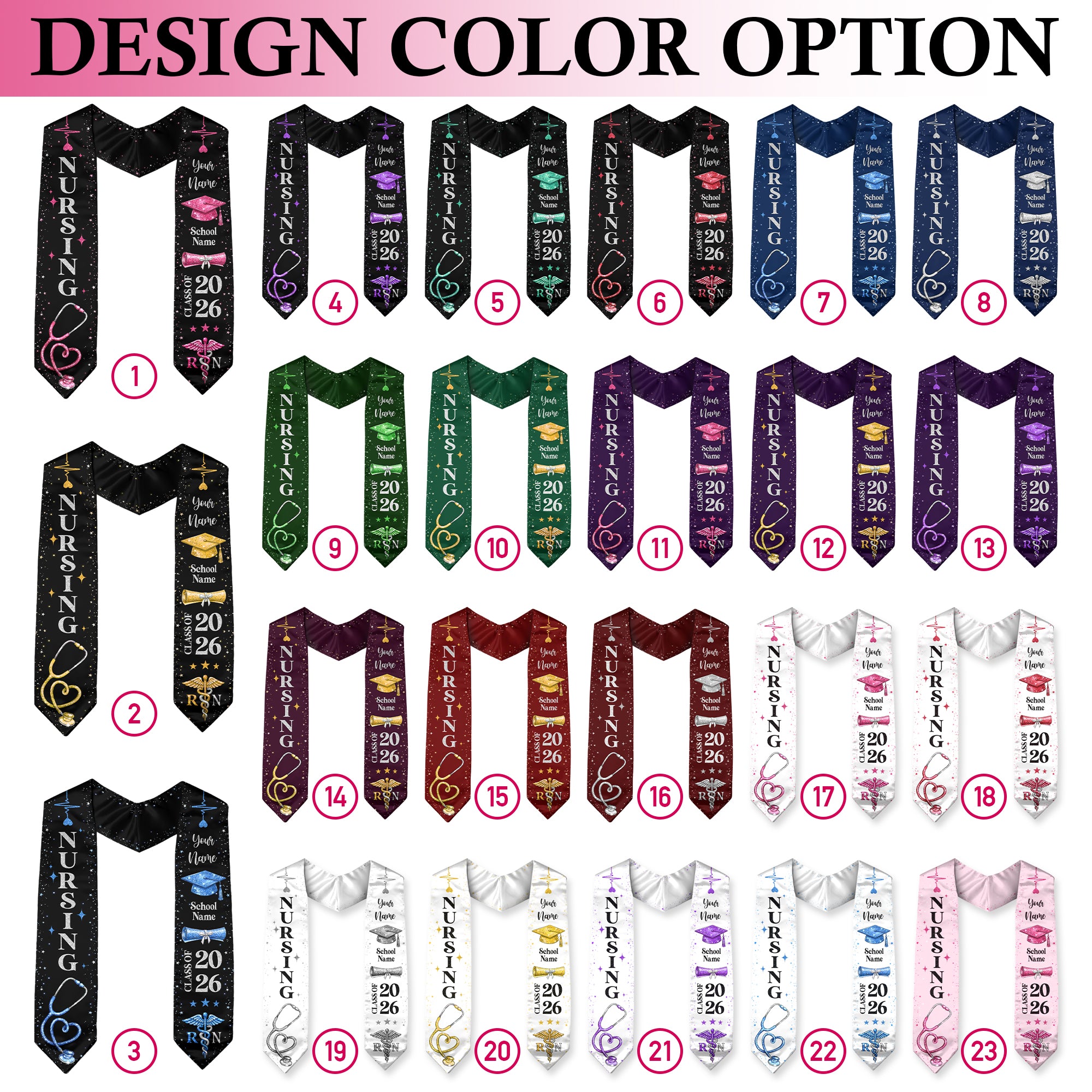 RN Nursing Graduation Stole, Class of 2026, Personalized Name and School, Heartbeat Design, Graduation Sash Gift