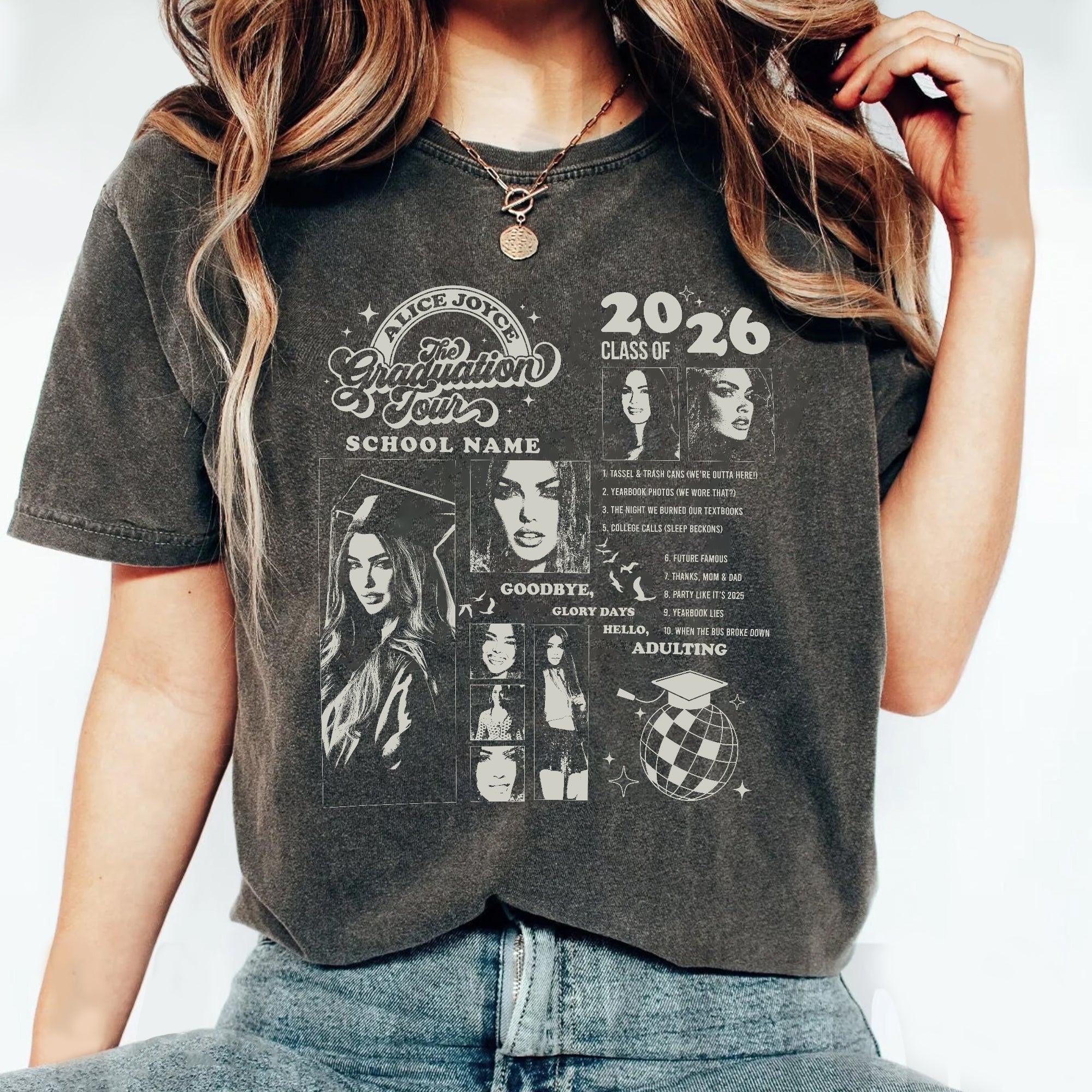 Custom Graduation Tour Shirt 2026 - Personalized Eras Style Graduate Photo T-Shirt