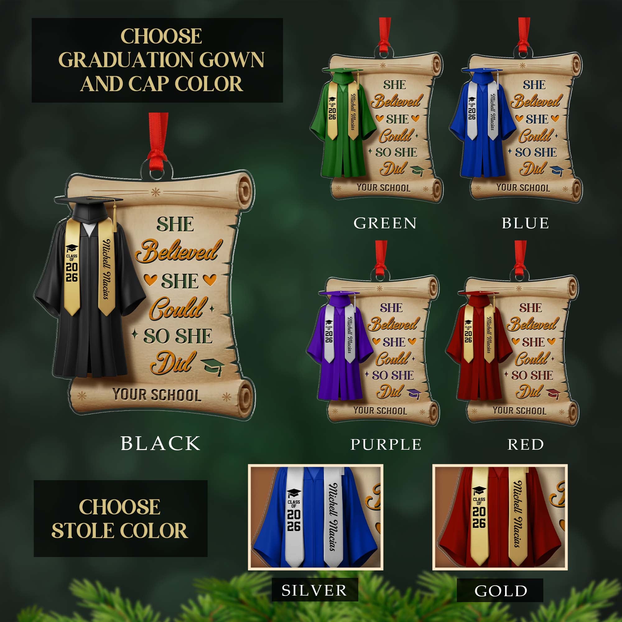 Personalized She Believed She Could So She Did Class Of 2026 Graduation Quote Ornament