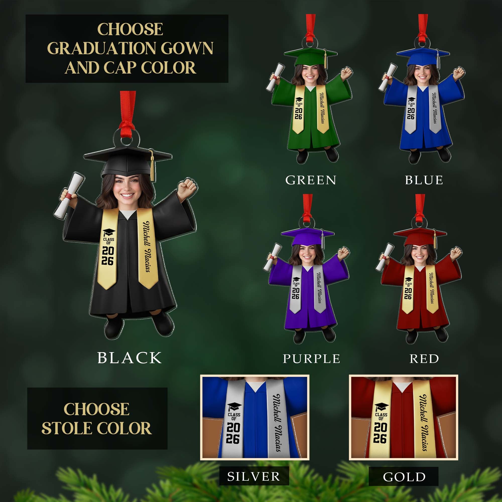 Custom Photo Class Of 2026 Senior Name School Graduation Ornament