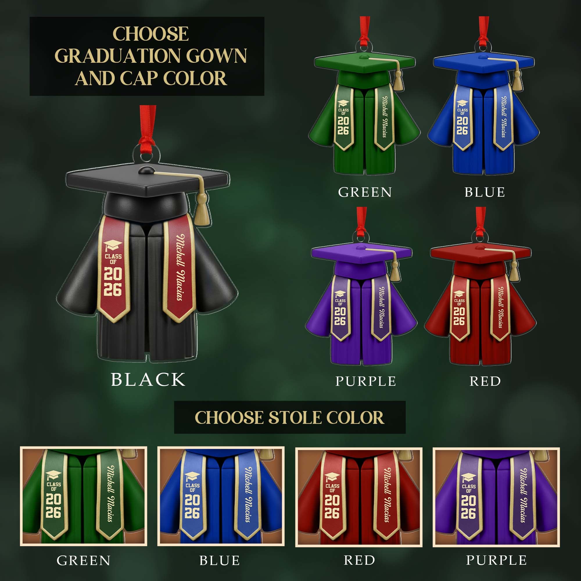 Personalized Class Of 2026 Custom Name Graduation Cap Gown Ornament