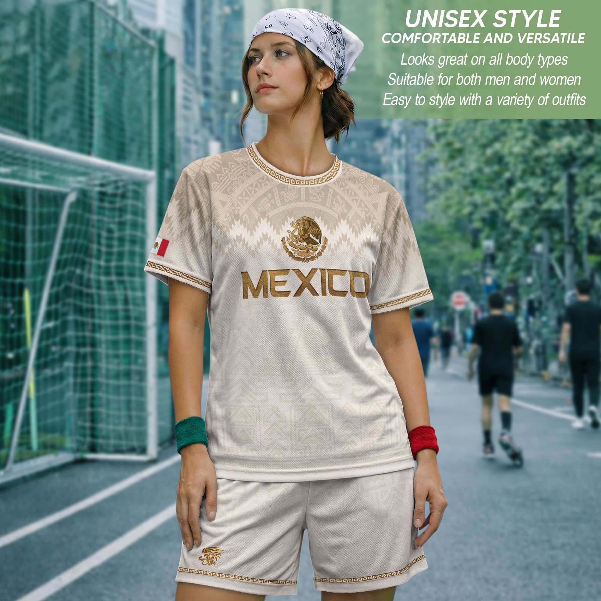 Hung Test Mexico Heritage Orgullo Mexicano Beige Gold Aztec Pyramid Sun Stone Soccer Jersey