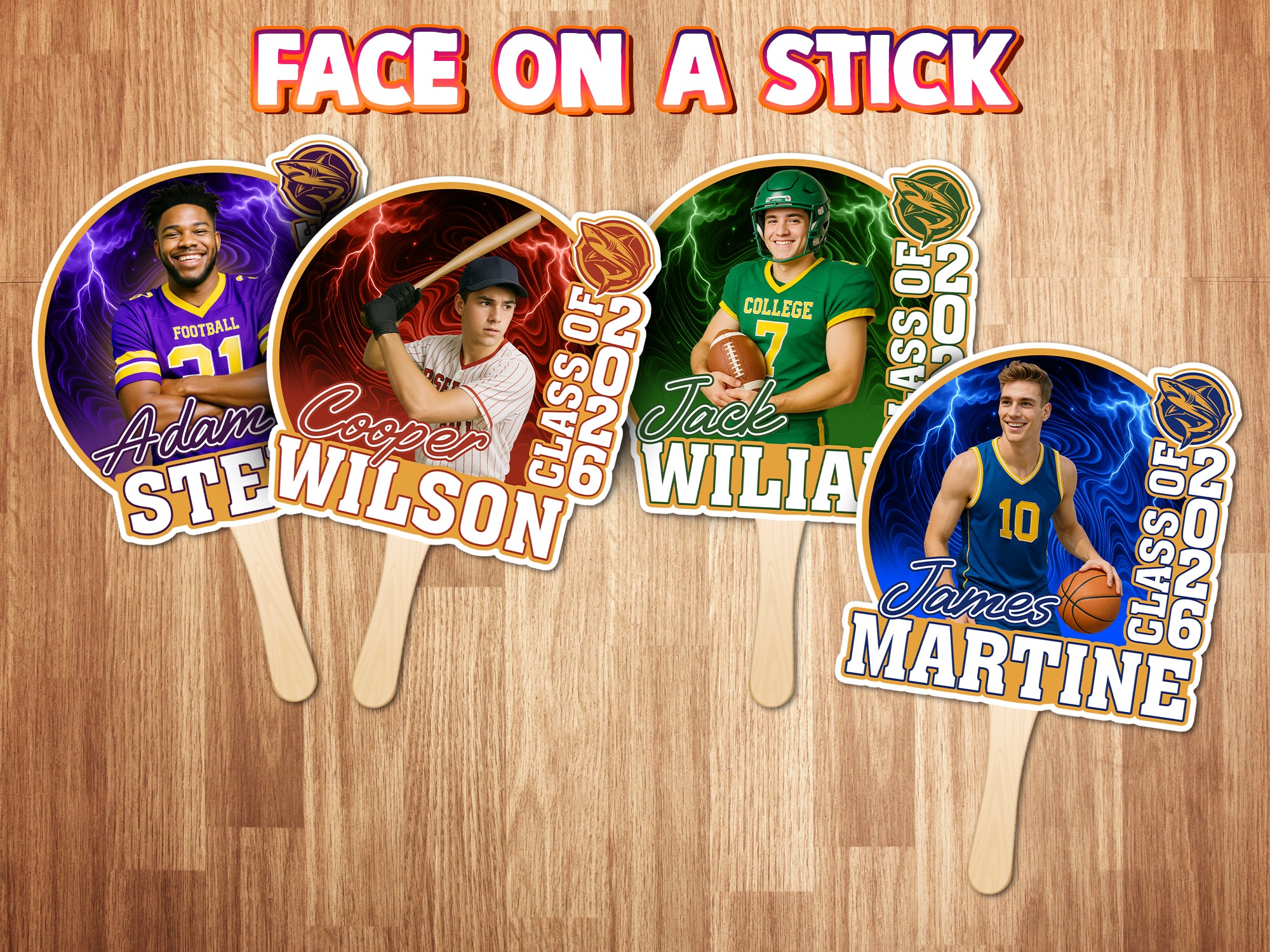 Custom Graduation Face Fan 2026 Photo Sport Swirl Big Head On Stick Personalized