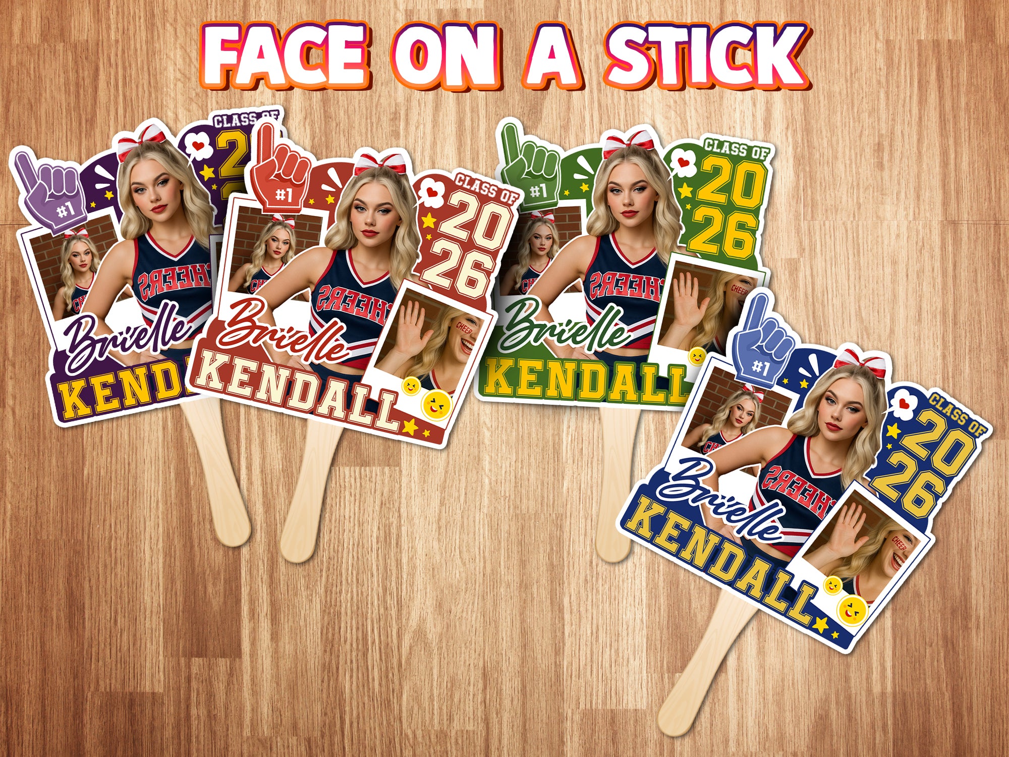Custom Graduation Face Fan 2026 Photo Cheer Star Pattern Big Head On Stick Personalized