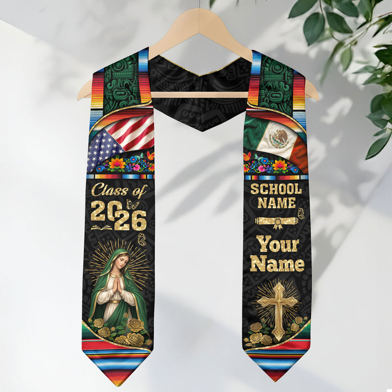 Mexico Graduation Sash 2026, Mexican Stole for Seniors, Mexican American Flag Grad Sash