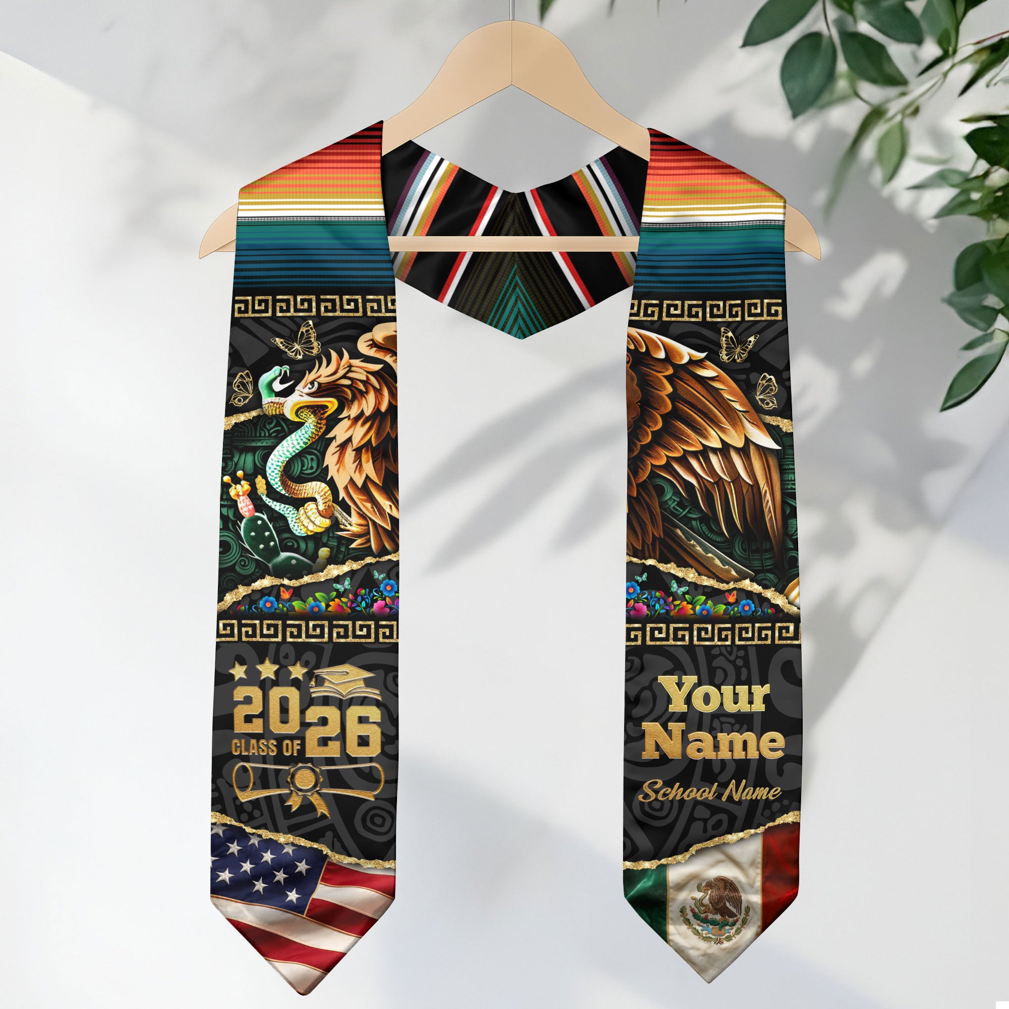 Mexican American Flag Graduation Stole 2026, Mexico Stole Sash, Mexican Grad Accessory