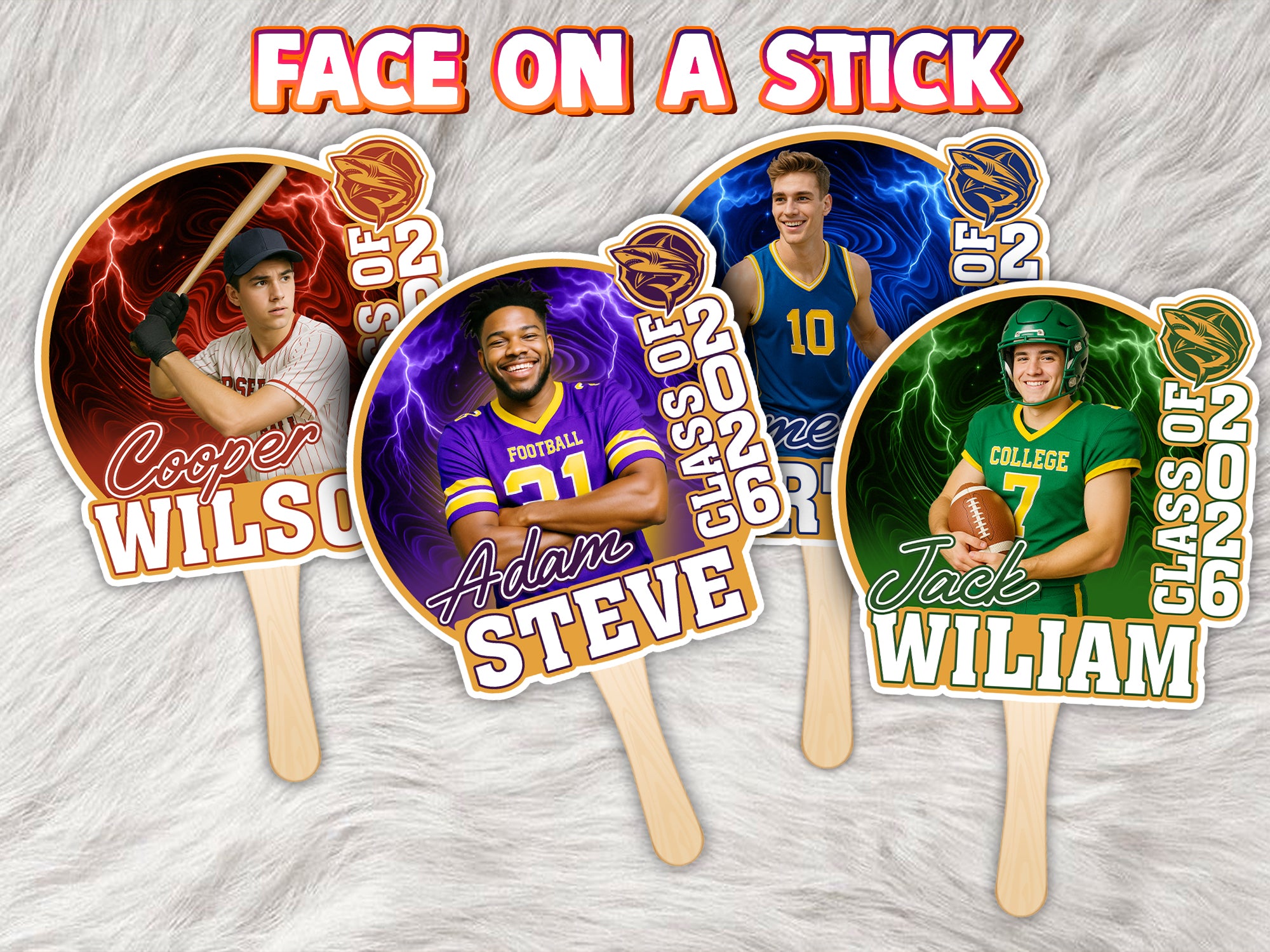 Custom Graduation Face Fan 2026 Photo Sport Swirl Big Head On Stick Personalized
