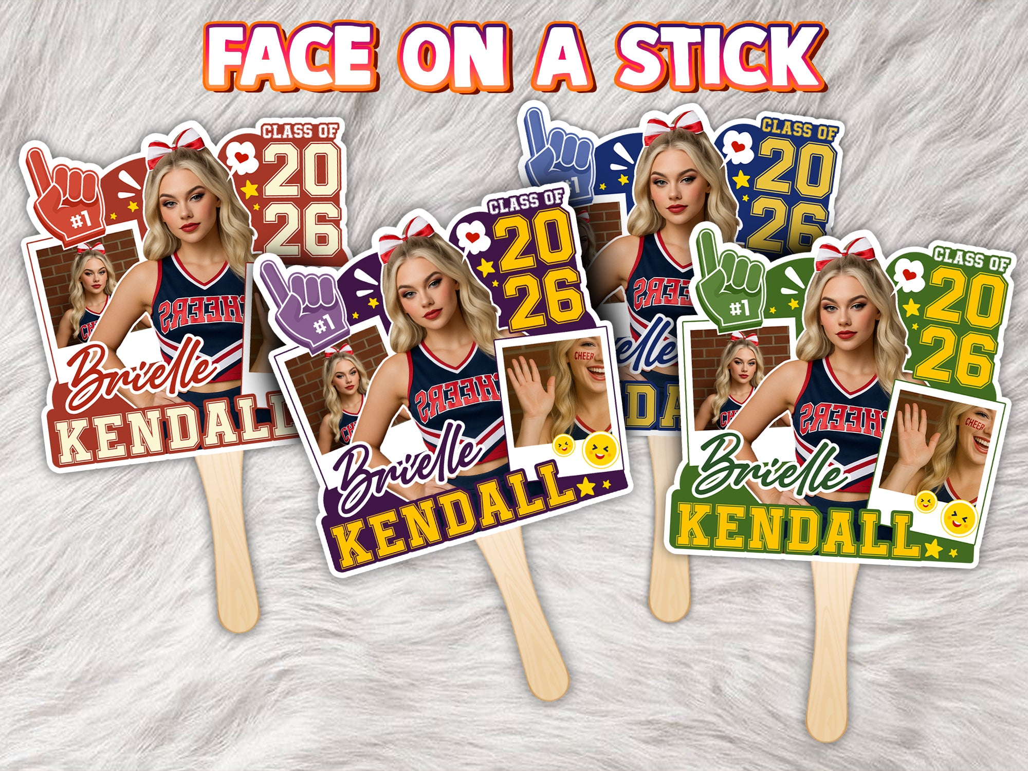 Custom Graduation Face Fan 2026 Photo Cheer Star Pattern Big Head On Stick Personalized