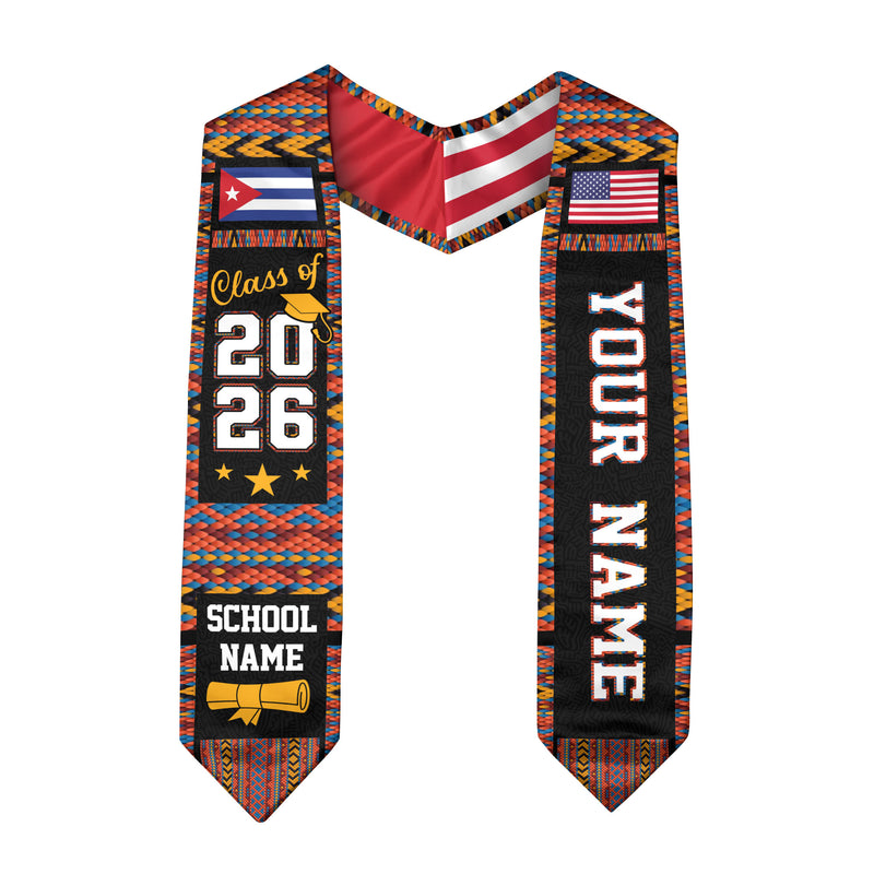 Cuba Graduation Stole 2026, Cuban Flag Sash, Custom Accent Graduation Stole for 2026