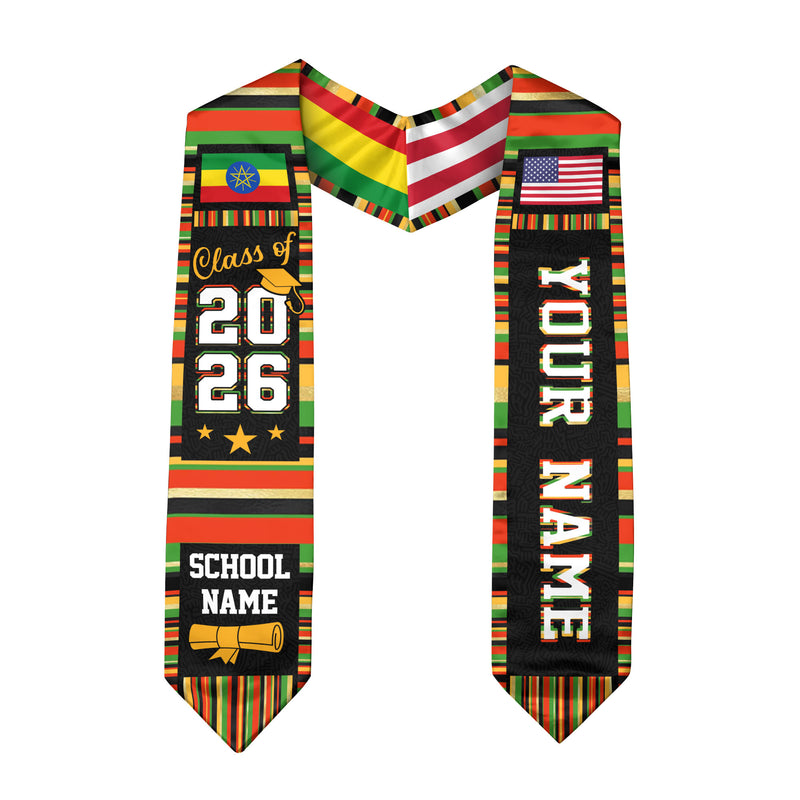 Ethiopia Graduation Stole 2026, Ethiopian Flag Sash, Graduation Stole with Custom Accent