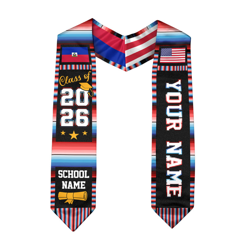 Haitian Graduation Stole 2026, Haiti Flag Sash, Class of 2026 Grad with Custom