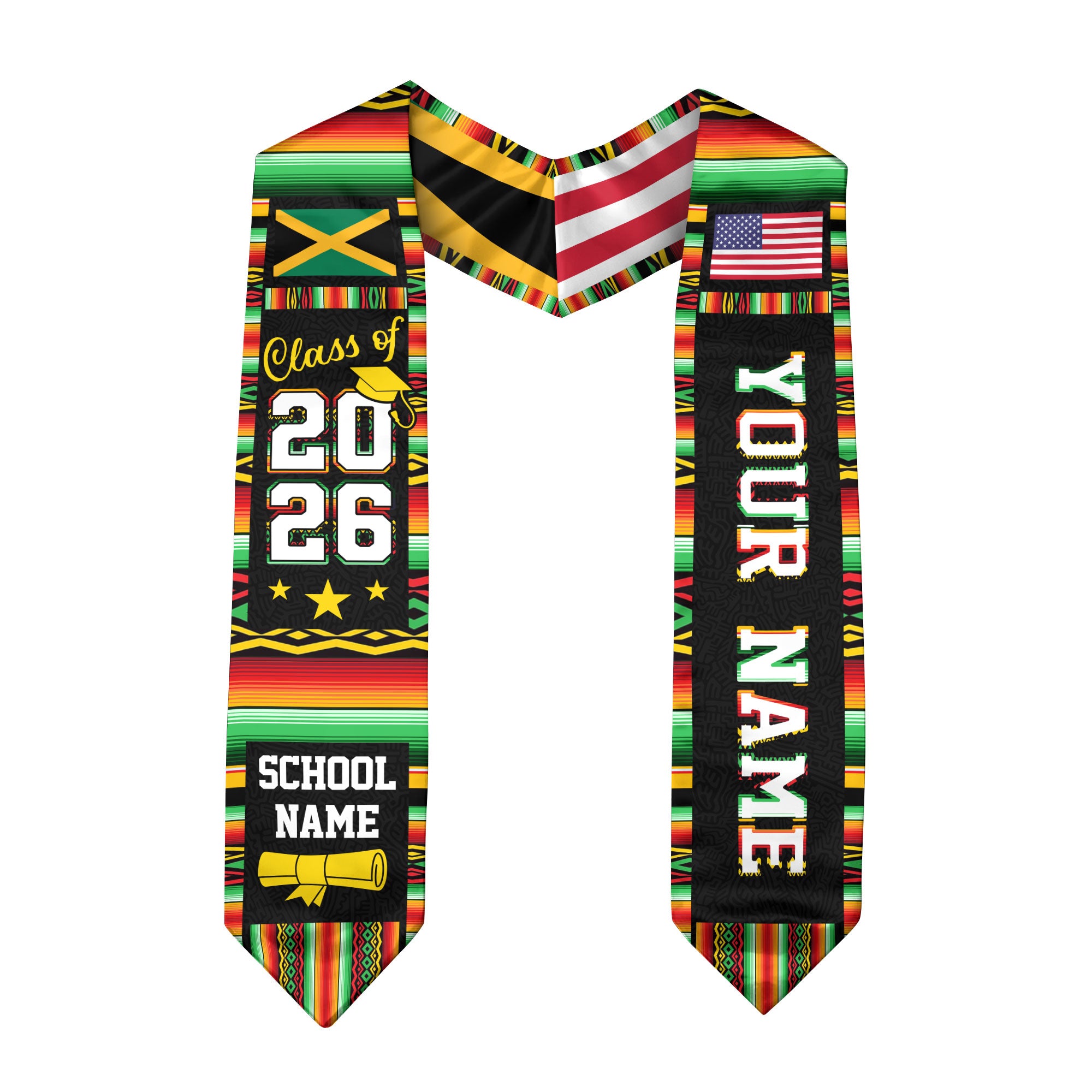 Jamaica Graduation Stole 2026, Jamaican Flag Sash, Class of 2026 Custom Trim for Grads