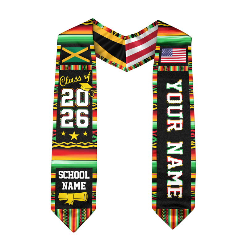 Jamaica Graduation Stole 2026, Jamaican Flag Sash, Class of 2026 Custom Trim for Grads