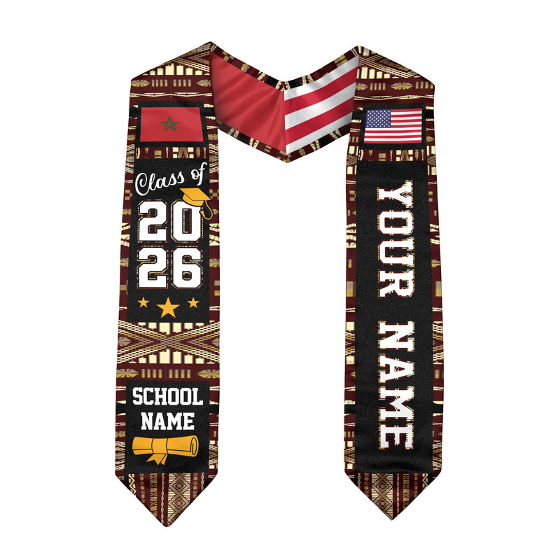 Morocco Graduation Stole 2026, Moroccan Flag Sash, Class of 2026 Custom Trim for Grads