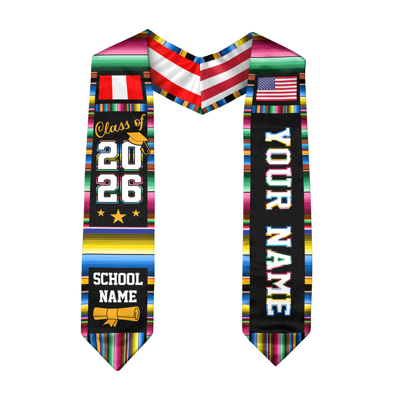 Peru Graduation Stole 2026, Peruvian Flag Sash, Class of 2026 Custom Trim for Grads