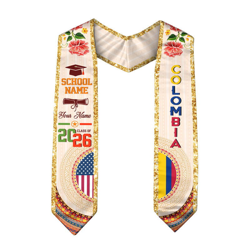 Colombian Flag Graduation Sash 2026, Colombia Stole Sash, Custom Touch for Graduates