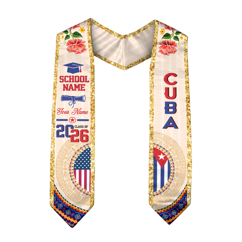 Cuban Flag Graduation Sash 2026, Cuba Stole Sash, Custom Touch for Class of 2026