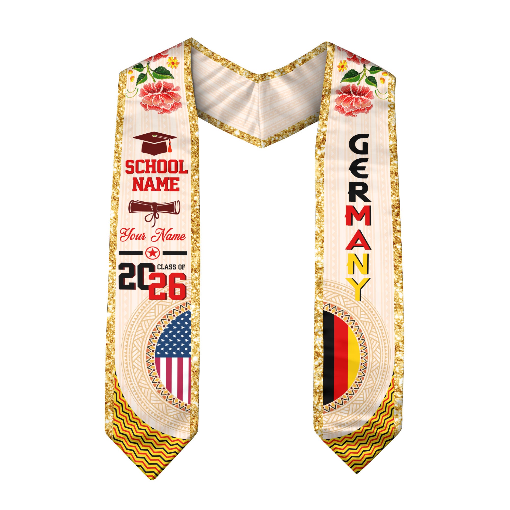 German Flag Graduation Sash 2026, Germany Graduation Stole, Customizab ...
