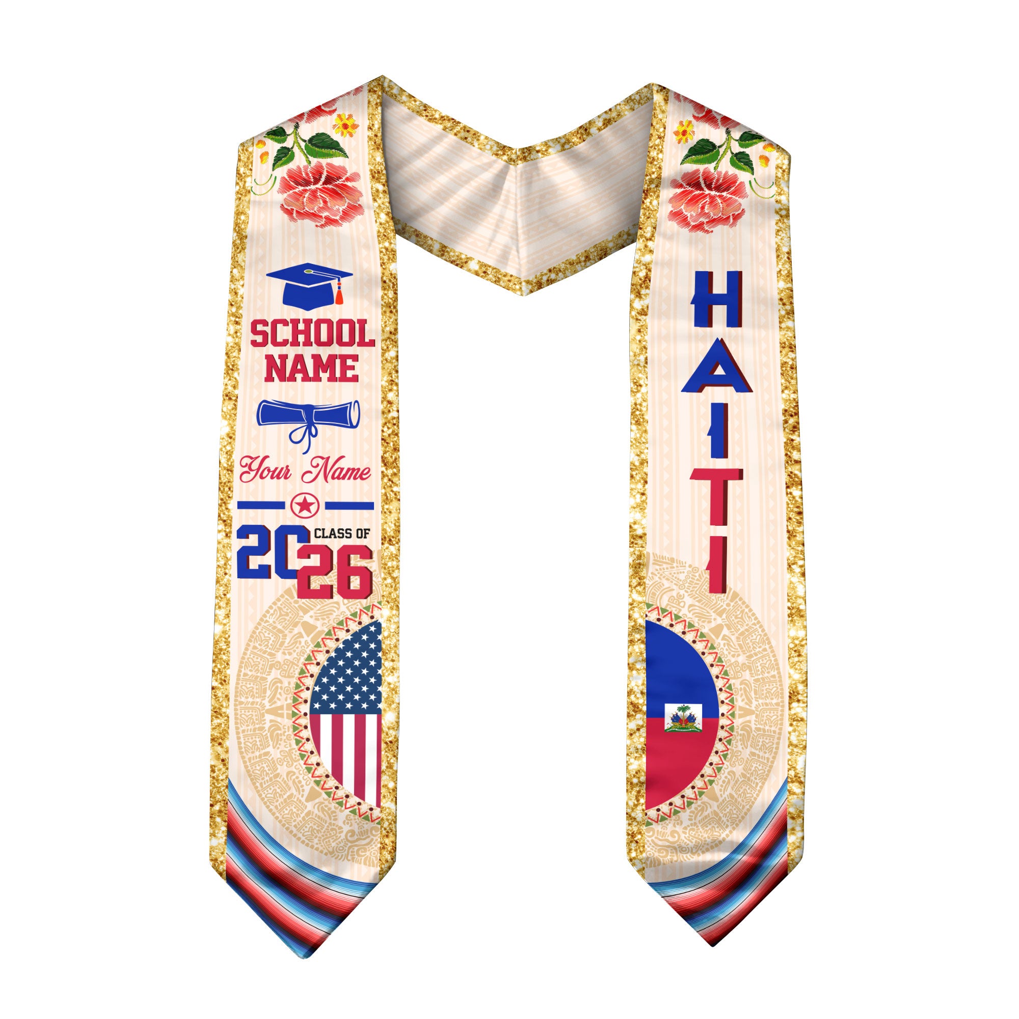 Haiti Flag Graduation Sash 2026, Haitian Stole for Grads, Custom Detail Option 2026