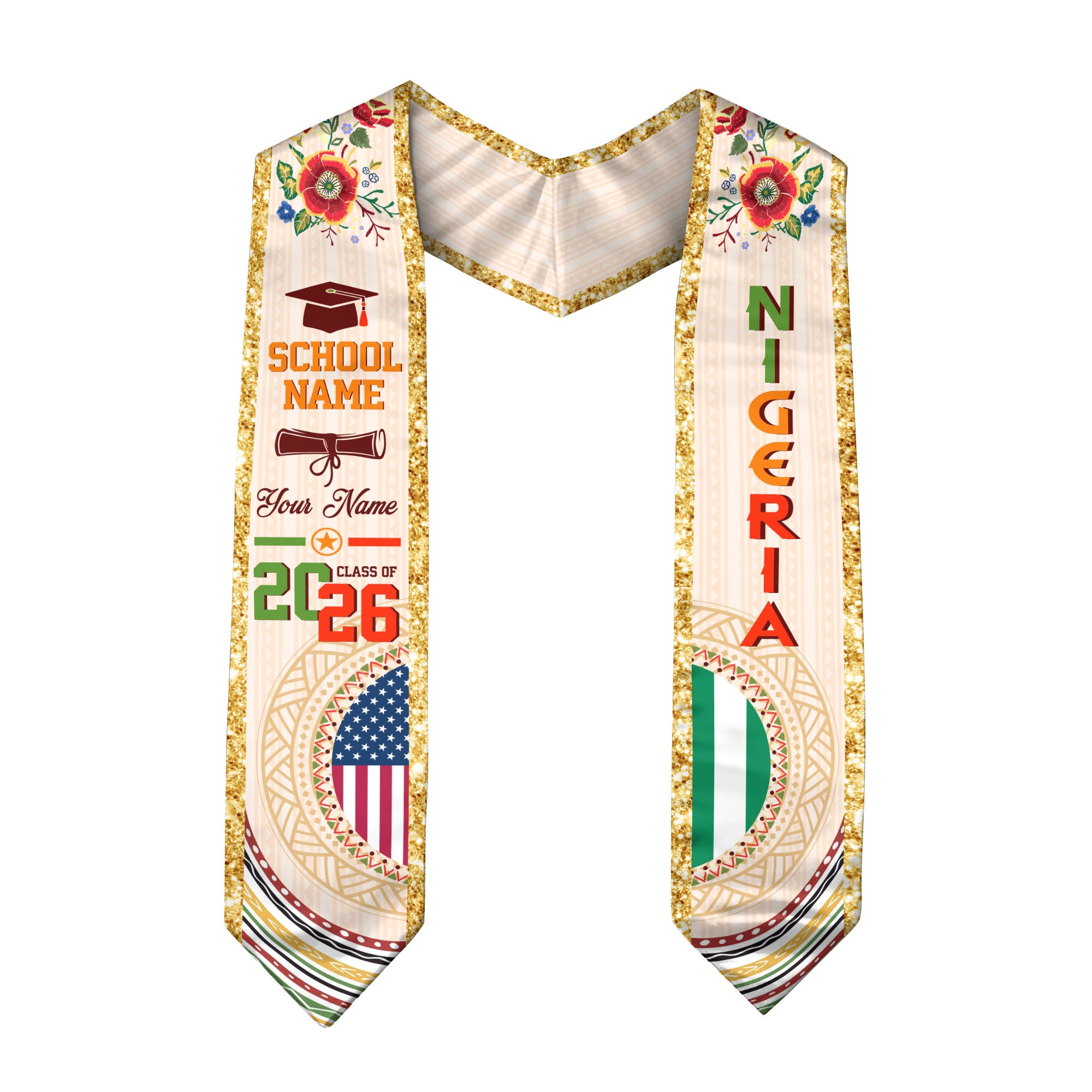 Nigerian Flag Graduation Sash 2026, Nigeria Stole, Custom Detail Option for Graduates