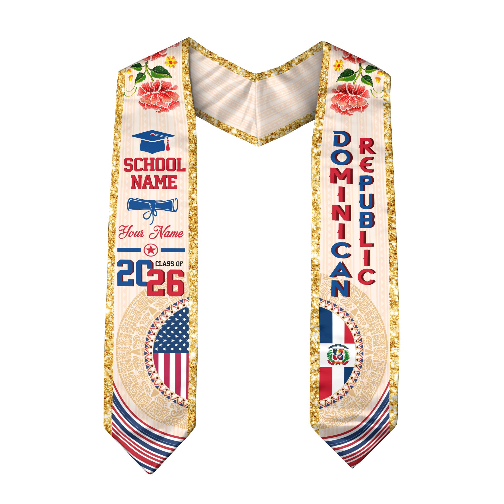 Dominican Republic Flag Graduation Sash 2026, Dominican Republic Graduation Stole, Custom Touch for Graduates