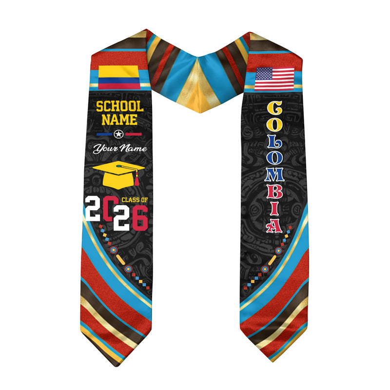 Colombia Flag Graduation Stole 2026, Colombian Grad Sash, Custom Details for Class of 2026