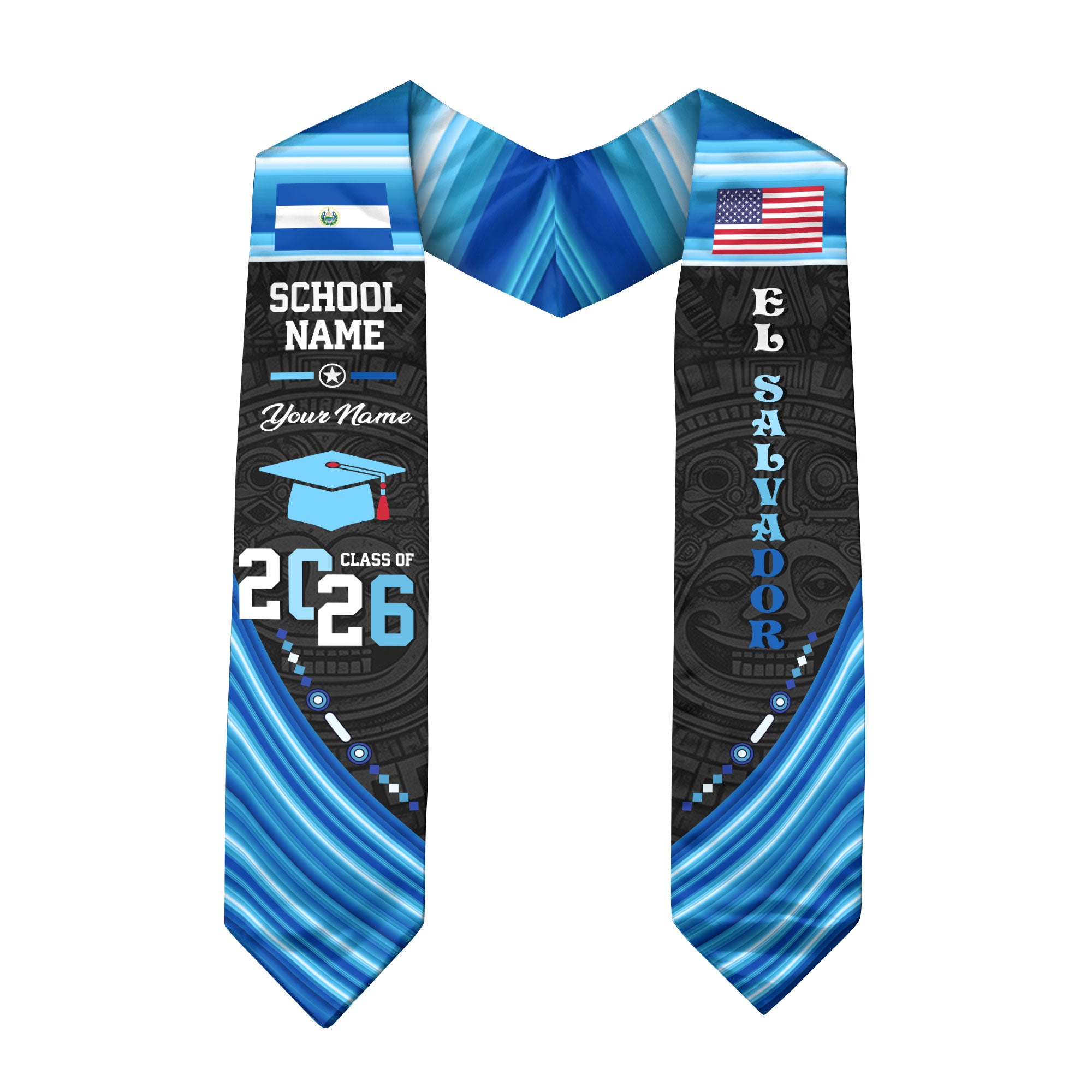 El Salvador Flag Graduation Stole 2026, Salvadoran Grad Sash, Custom Details for 2026