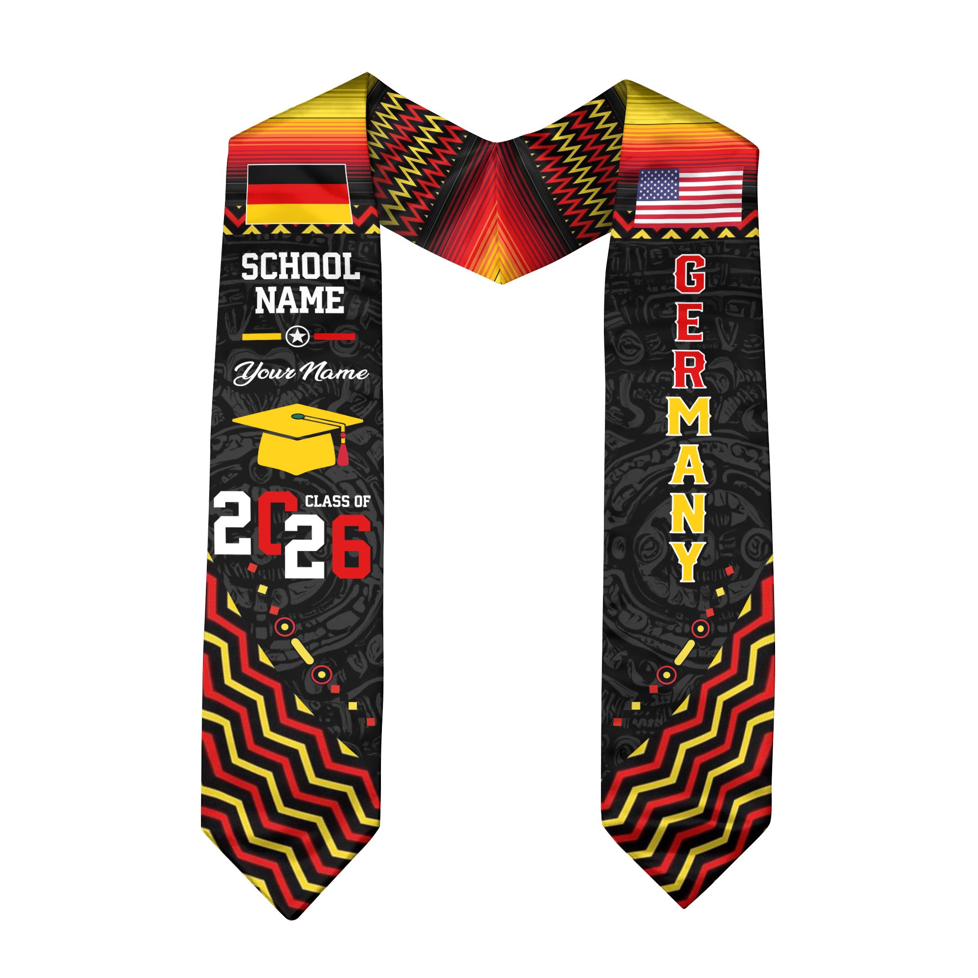 Germany Flag Graduation Stole 2026, German Grad Sash, Custom Details for Class of 2026